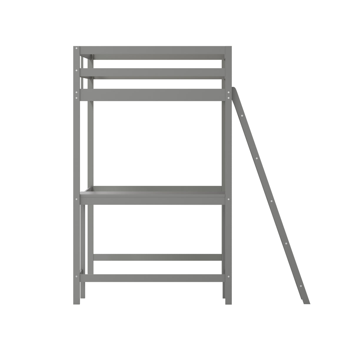 Riley Loft Bed Frame with Desk, Wooden Bed Frame with Protective Guard Rails & Ladder for Kids and Teens