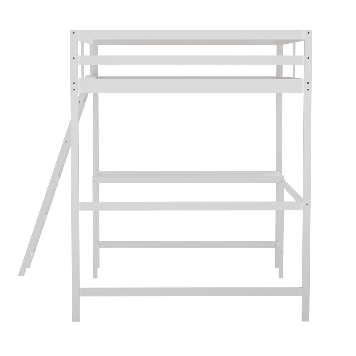 Riley Loft Bed Frame with Desk, Wooden Bed Frame with Protective Guard Rails & Ladder for Kids and Teens