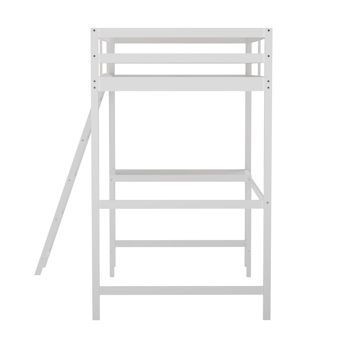 Riley Loft Bed Frame with Desk, Wooden Bed Frame with Protective Guard Rails & Ladder for Kids and Teens