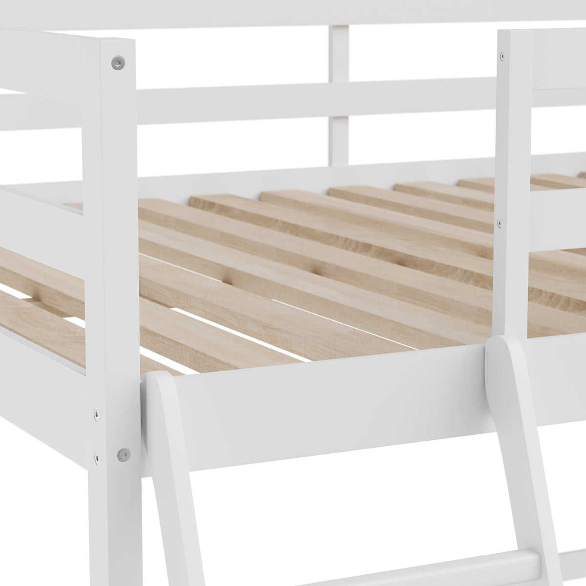 Riley Loft Bed Frame with Desk, Wooden Bed Frame with Protective Guard Rails & Ladder for Kids and Teens