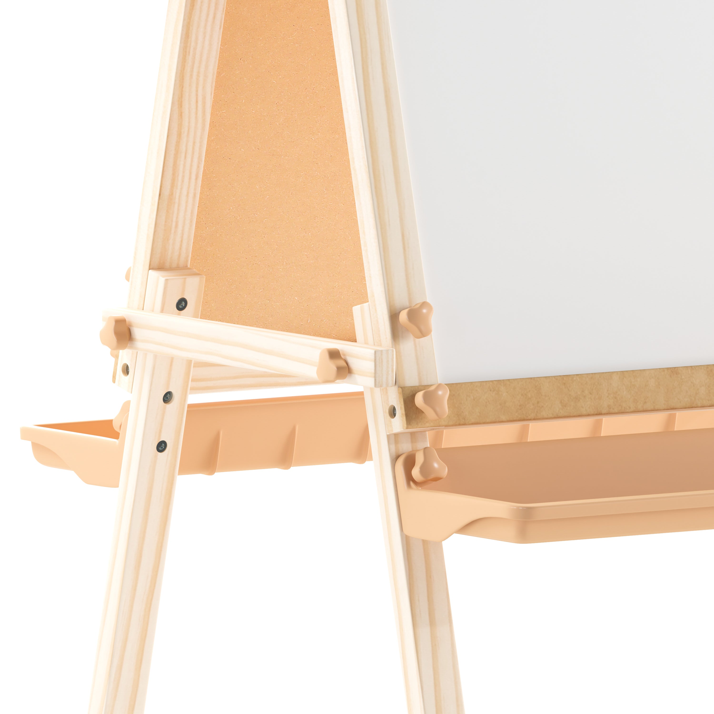 Bright Beginnings Commercial Classroom Freestanding Wood Art Easel with Chalk Board, Dry -Erase Board, 2 Trays, Paper Roller, Paper Tear Bar-Art Furniture-Flash Furniture-Wall2Wall Furnishings