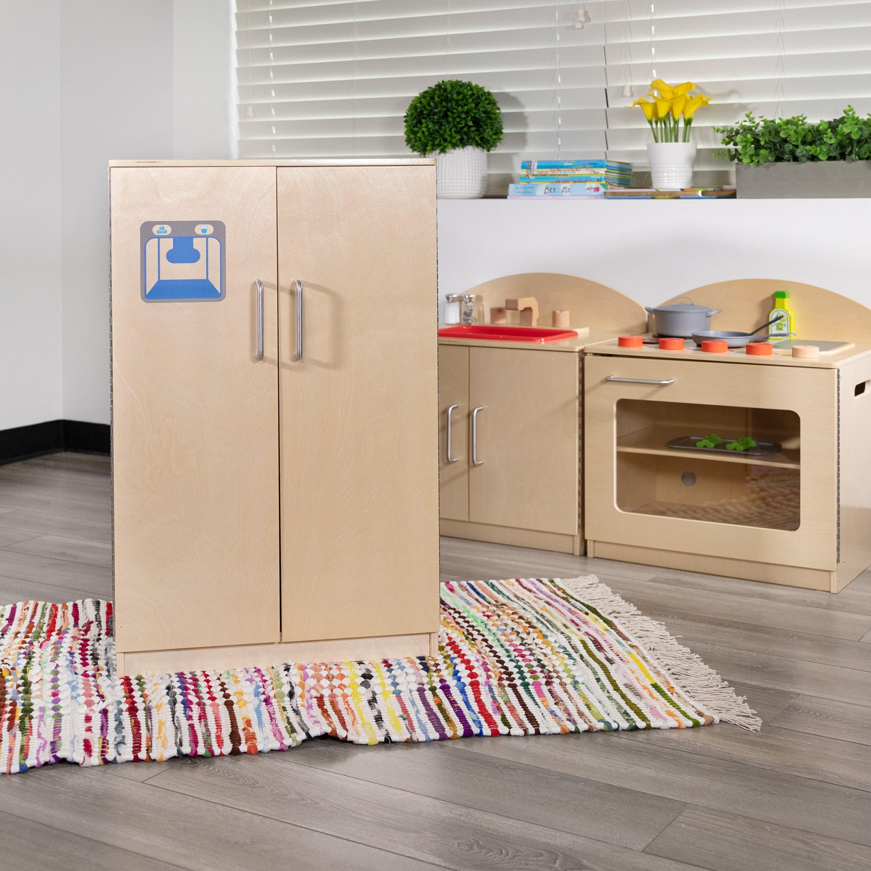 Children's Wooden Kitchen Refrigerator for Commercial or Home Use - Safe, Kid Friendly Design-Dramatic Play-Flash Furniture-Wall2Wall Furnishings