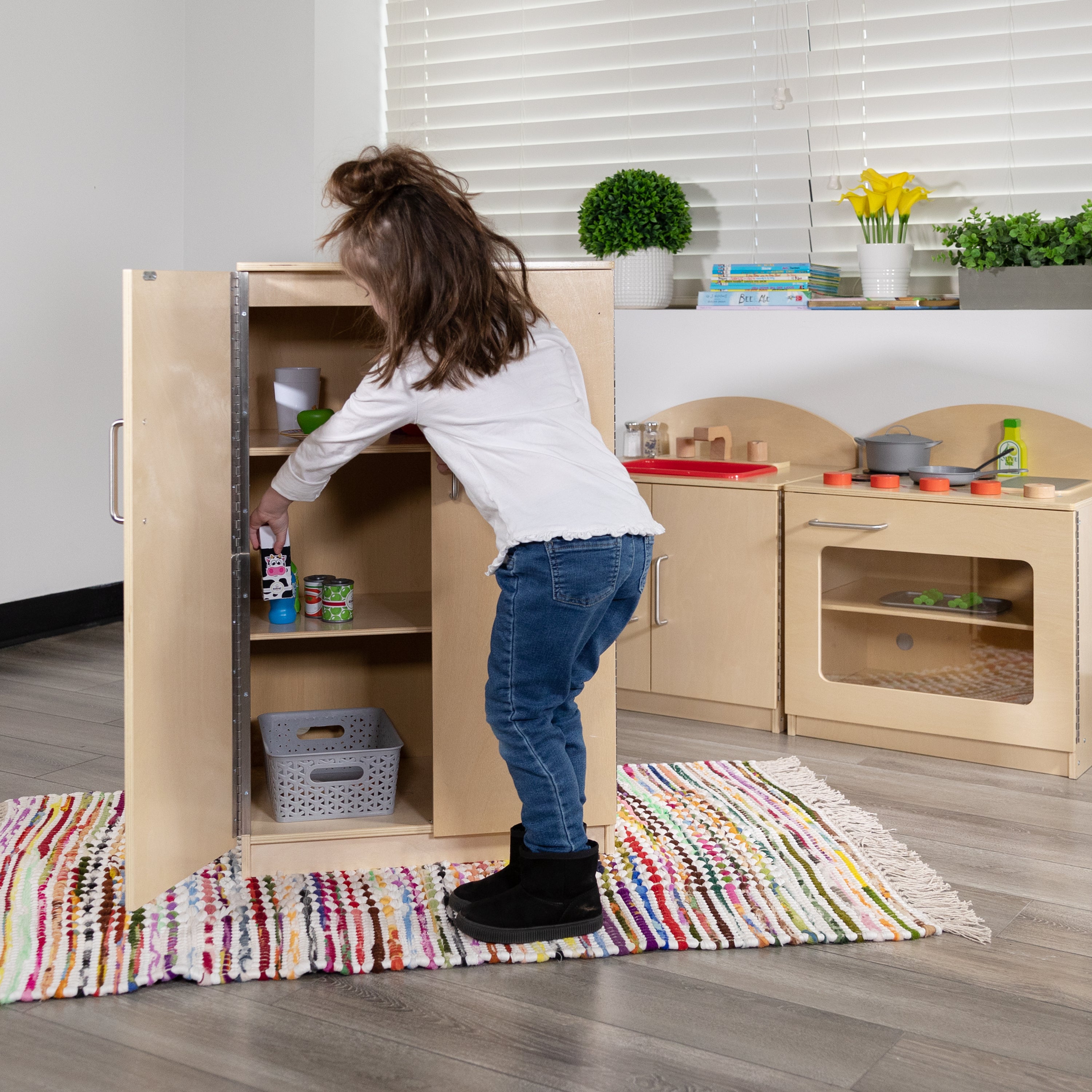 Children's Wooden Kitchen Refrigerator for Commercial or Home Use - Safe, Kid Friendly Design-Dramatic Play-Flash Furniture-Wall2Wall Furnishings