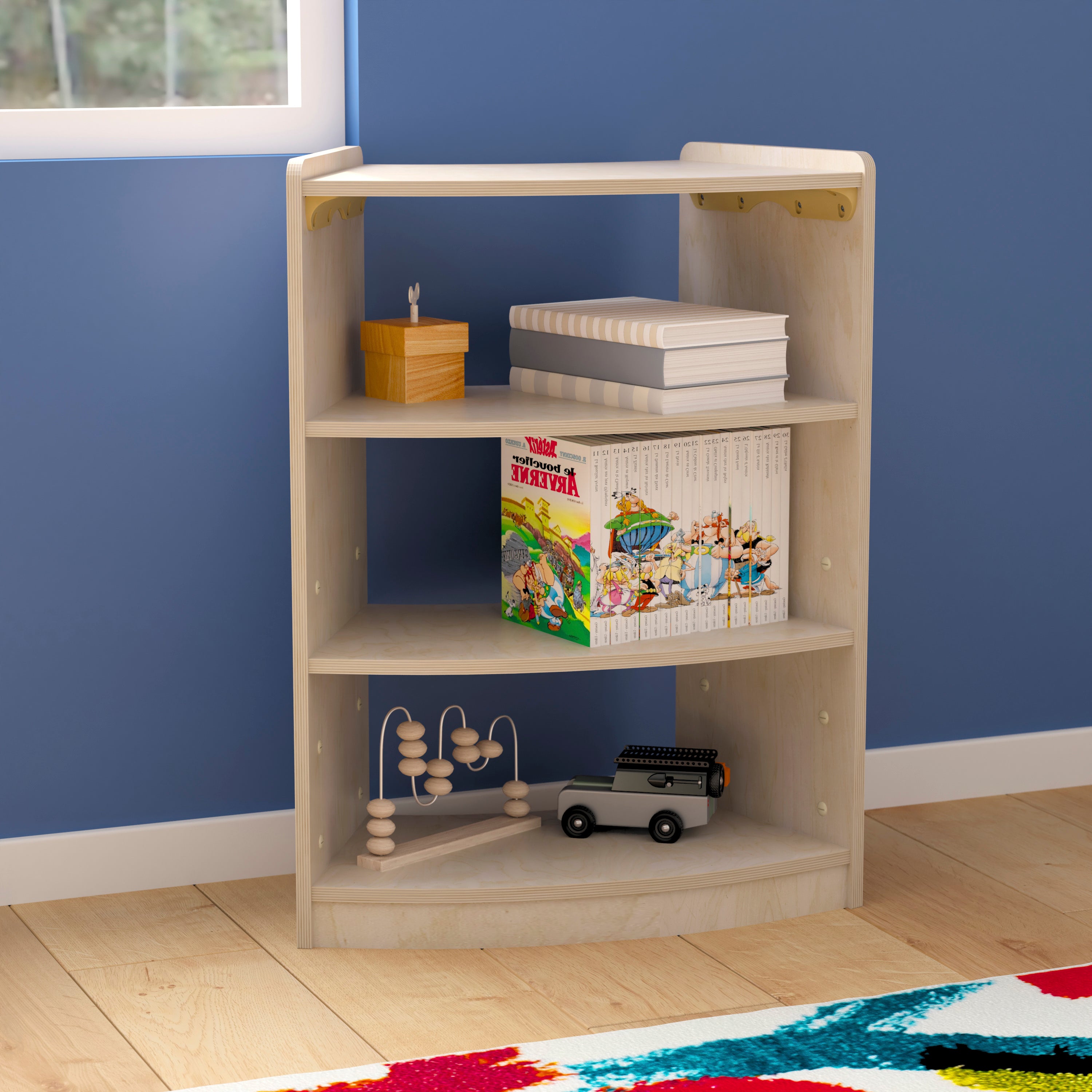 Bright Beginnings Commercial Grade Bow Front Wooden Classroom Open Corner Storage Unit, Safe, Kid Friendly Design-en Classroom Storage-Flash Furniture-Wall2Wall Furnishings