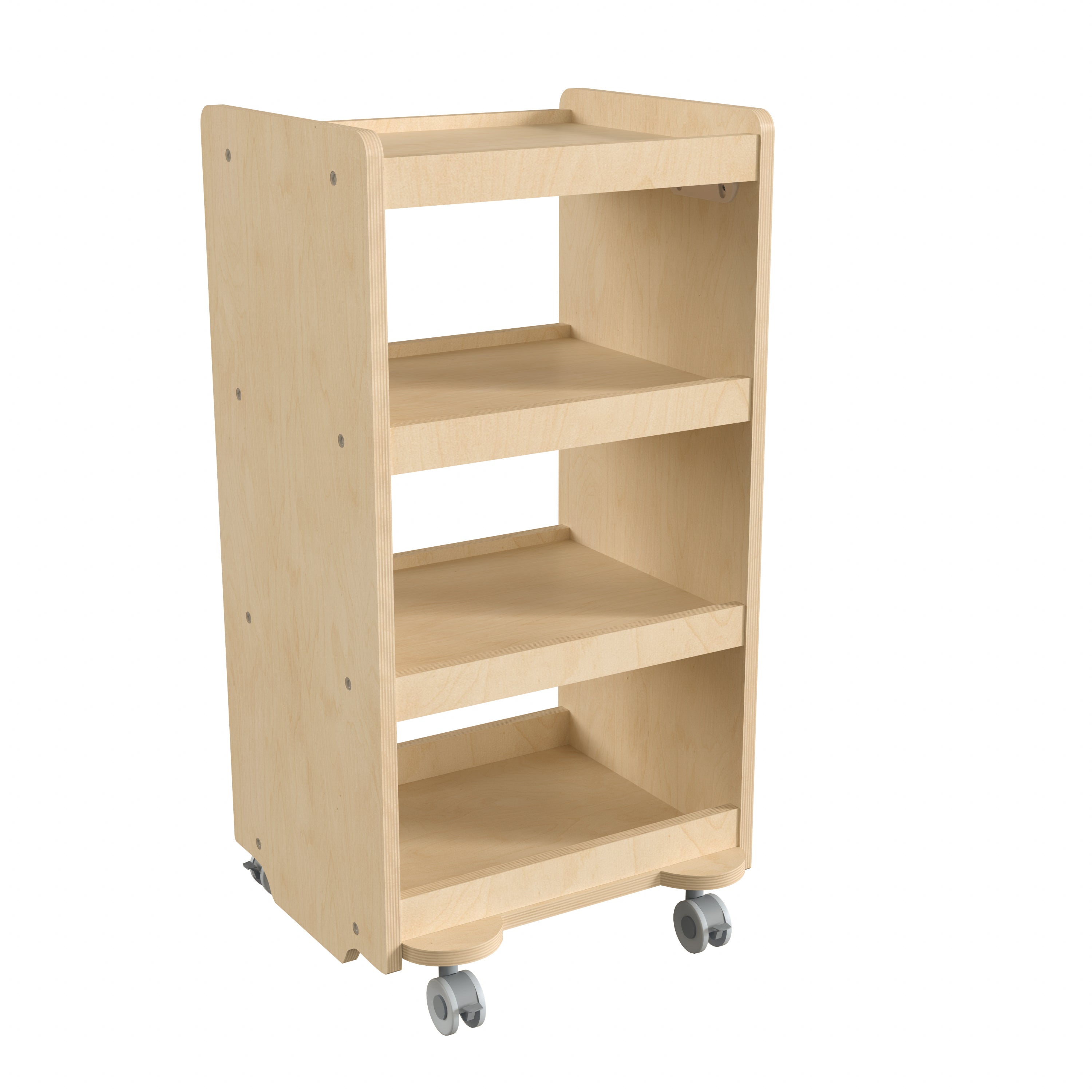 Bright Beginnings Commercial Wooden Mobile Storage Cart with 4 Storage Tiers and Locking Caster Wheels-en Classroom Storage Carts-Flash Furniture-Wall2Wall Furnishings
