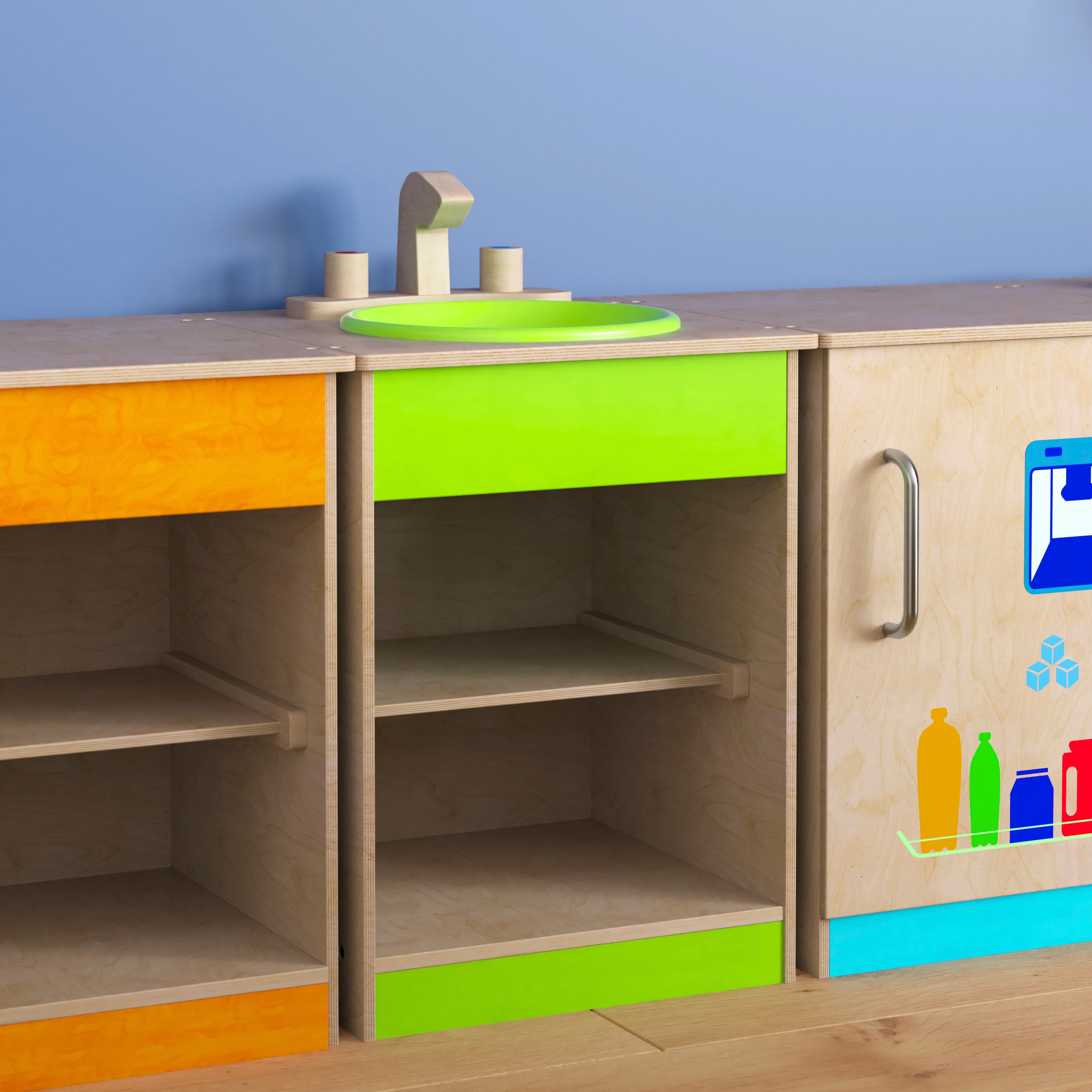 Bright Beginnings Commercial Grade Wooden Children's Kitchen Sink with Integrated Storage-Dramatic Play-Flash Furniture-Wall2Wall Furnishings