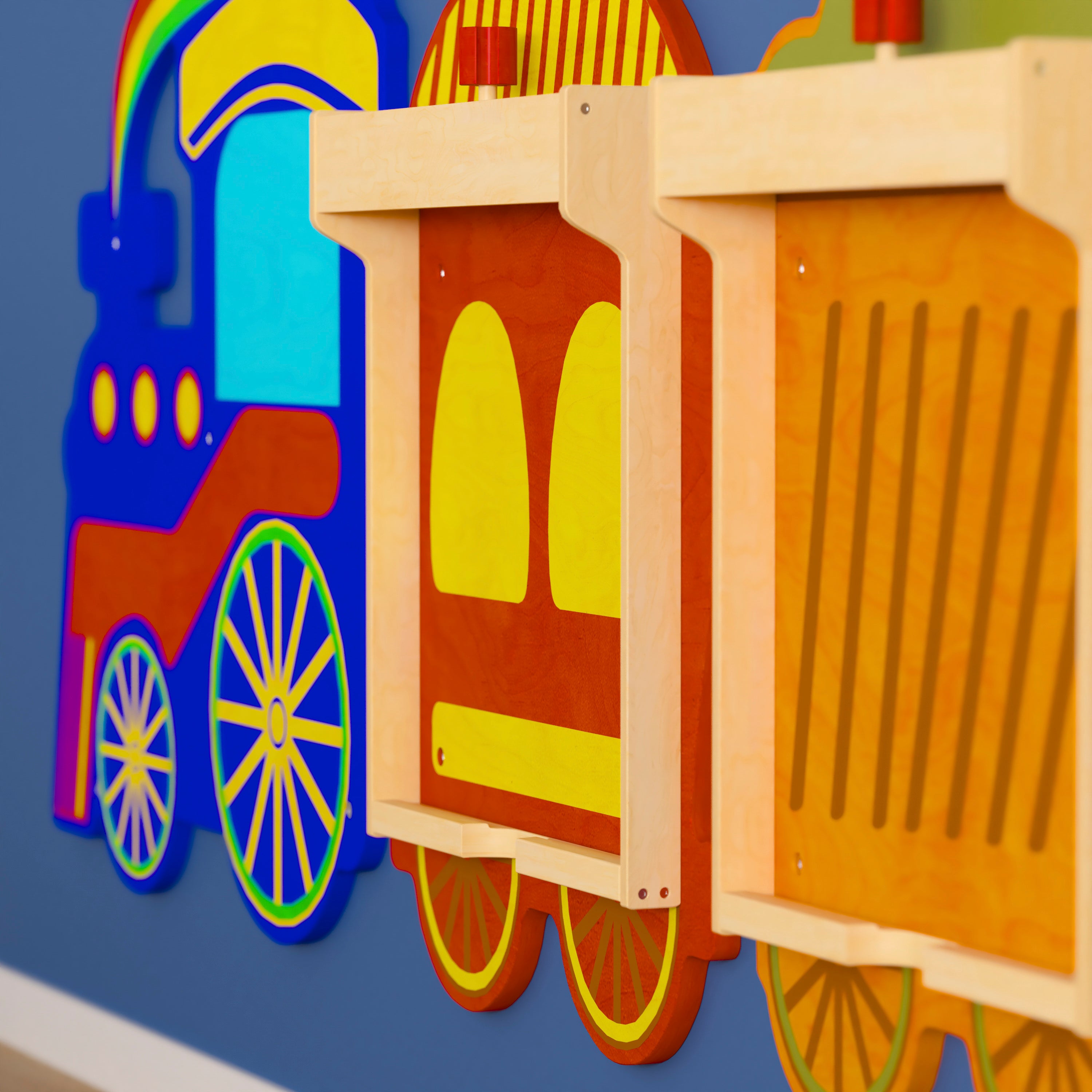 Bright Beginnings Commercial Grade Wooden Train STEAM Wall System with 5 Accessory Panel Holders-STEM Walls-Flash Furniture-Wall2Wall Furnishings