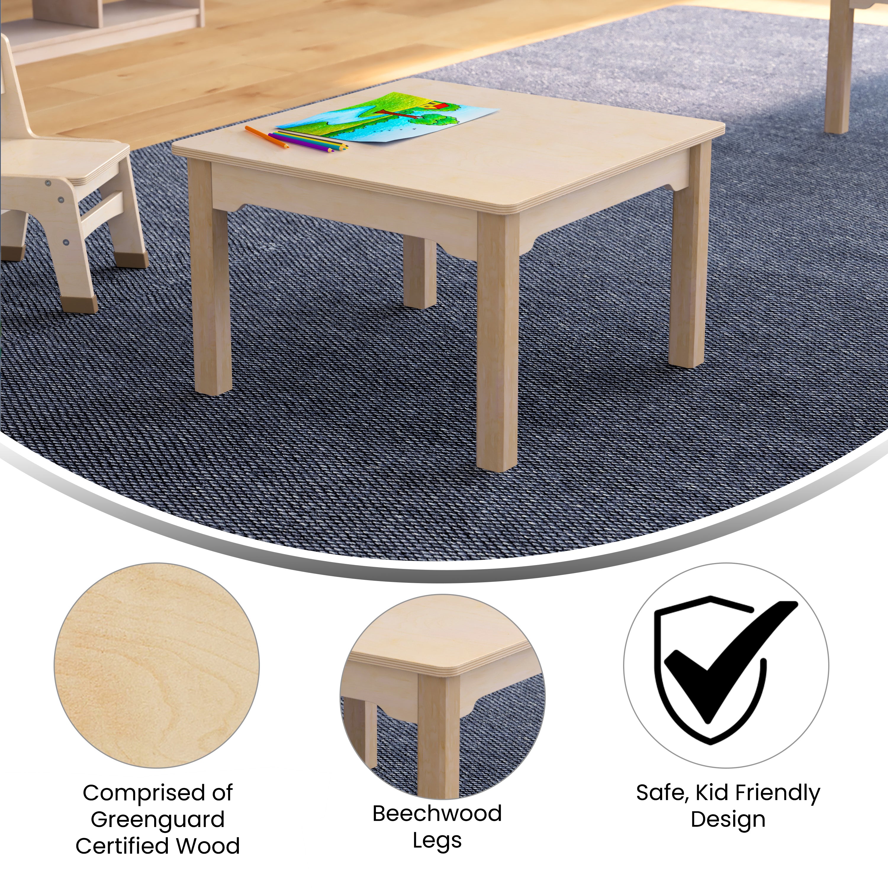 Bright Beginnings Commercial Grade Wooden Square Preschool Classroom Activity Table-Square Activity Table-Flash Furniture-Wall2Wall Furnishings