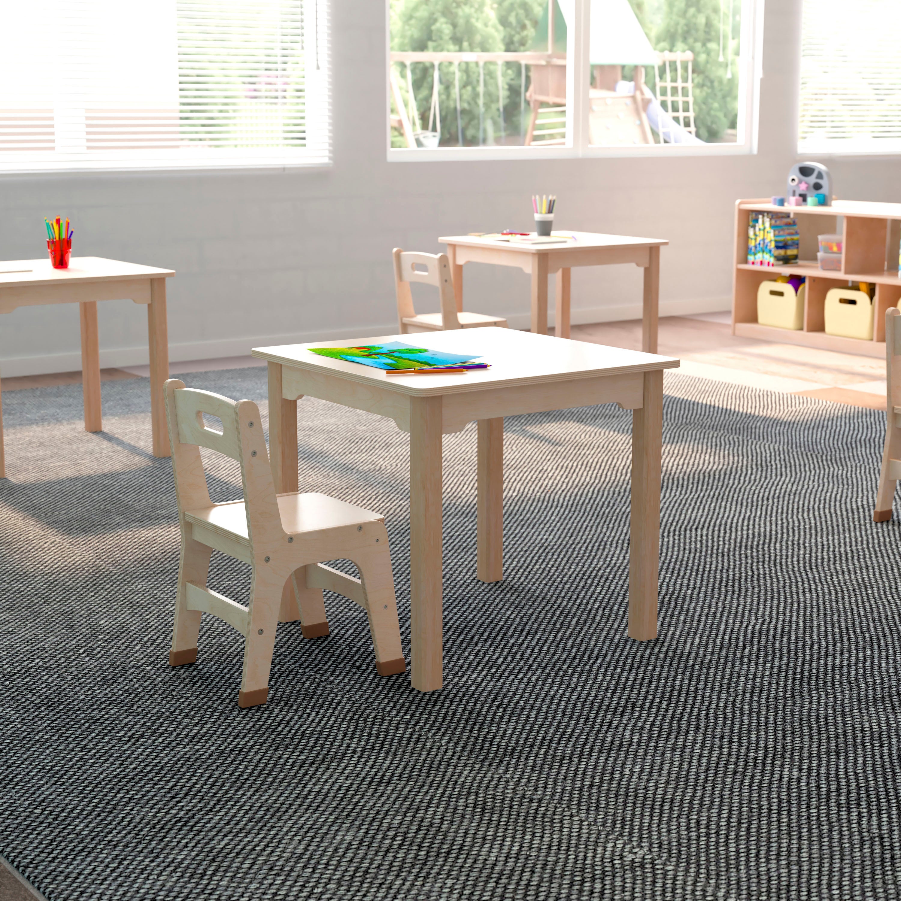 Bright Beginnings Commercial Grade Wooden Square Preschool Classroom Activity Table-Square Activity Table-Flash Furniture-Wall2Wall Furnishings