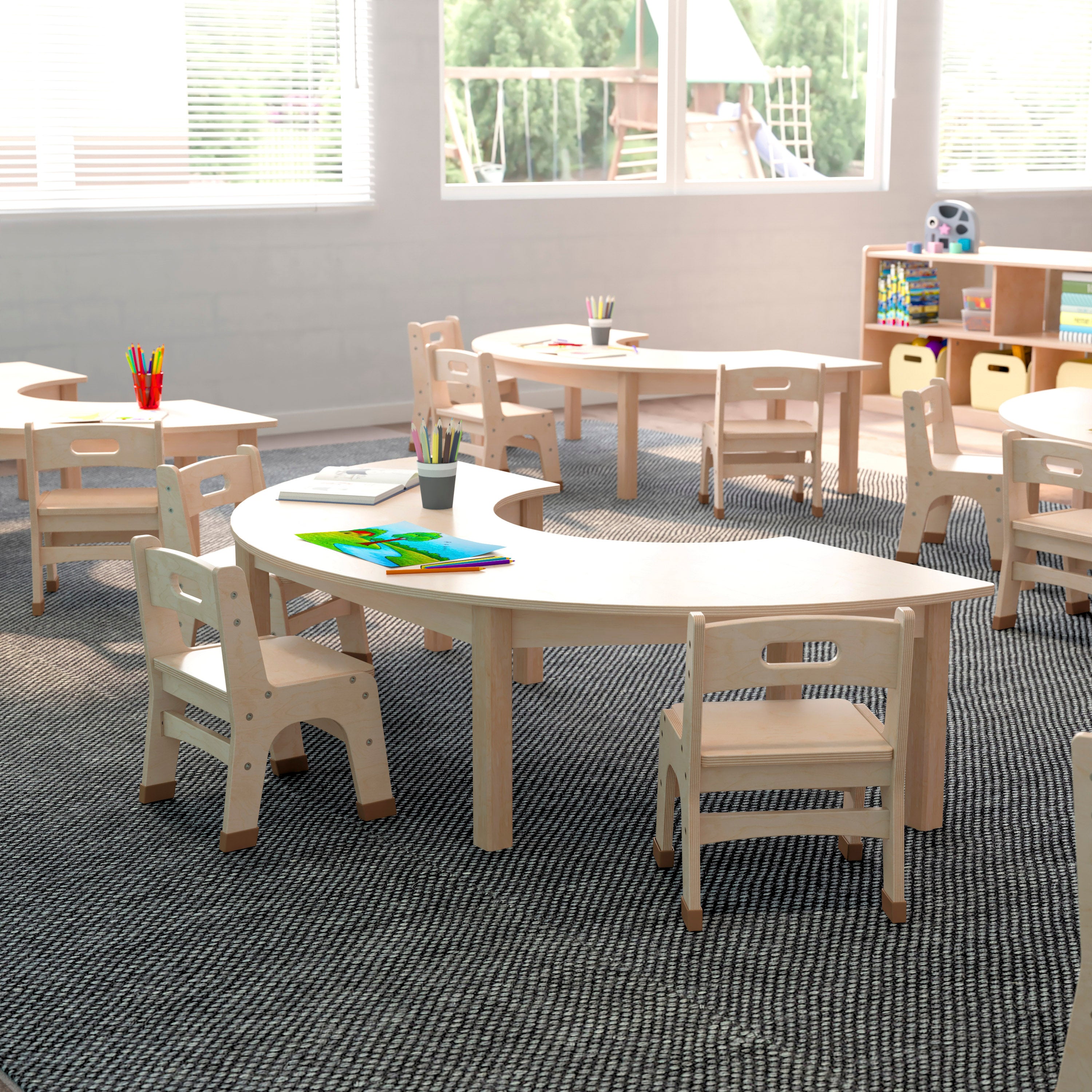 Bright Beginnings Commercial Grade Wooden Half Circle Preschool Classroom Activity Table-Half Circle Activity Table-Flash Furniture-Wall2Wall Furnishings