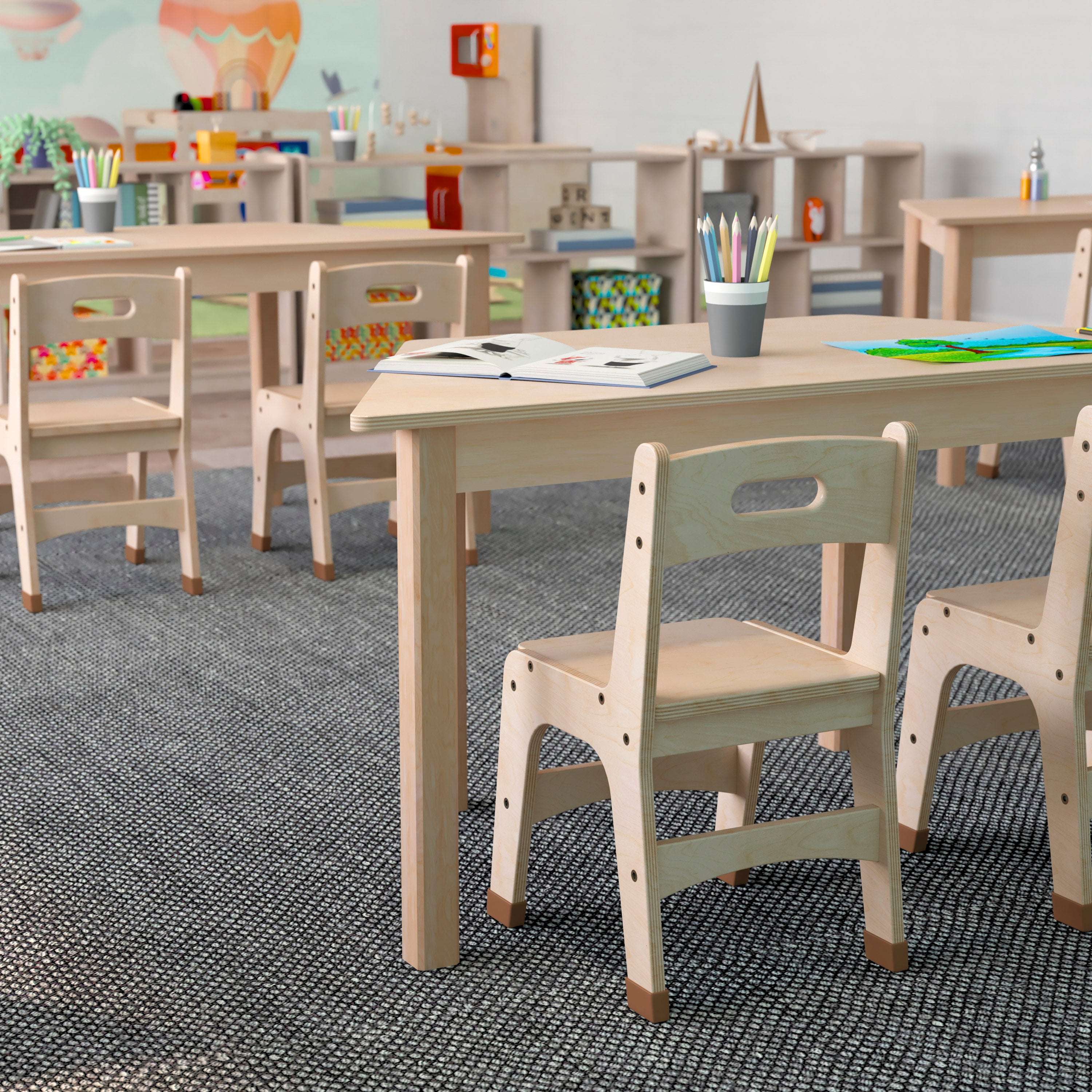 Bright Beginnings Commercial Grade Trapezoid Wooden Preschool Classroom Activity Table-Trapezoid Activity Table-Flash Furniture-Wall2Wall Furnishings
