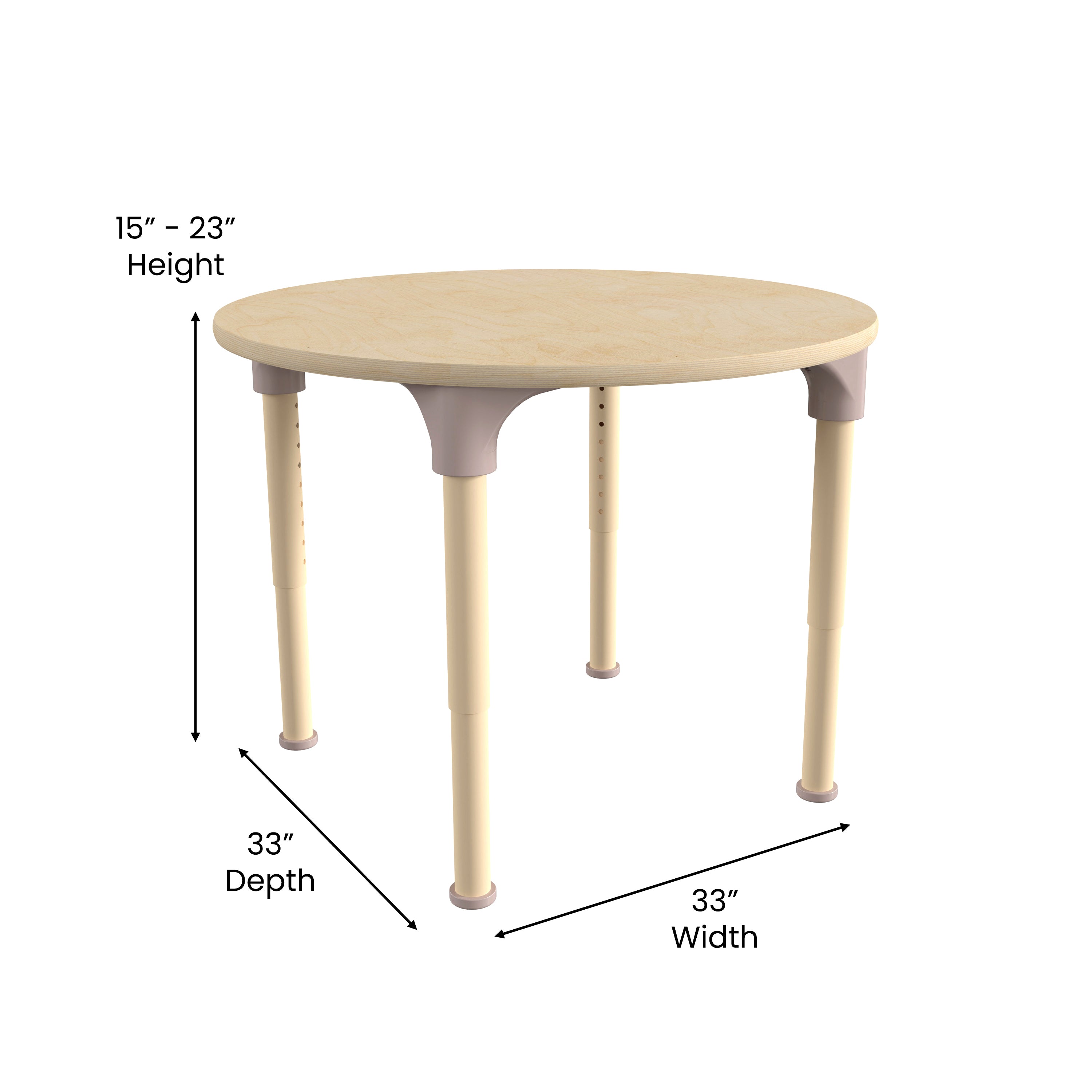 Bright Beginnings Round Commercial Grade Wooden Adjustable Height Classroom Activity Table - Metal Legs Adjust From 15"H - 23"H-Round Adjustable Activity Table-Flash Furniture-Wall2Wall Furnishings