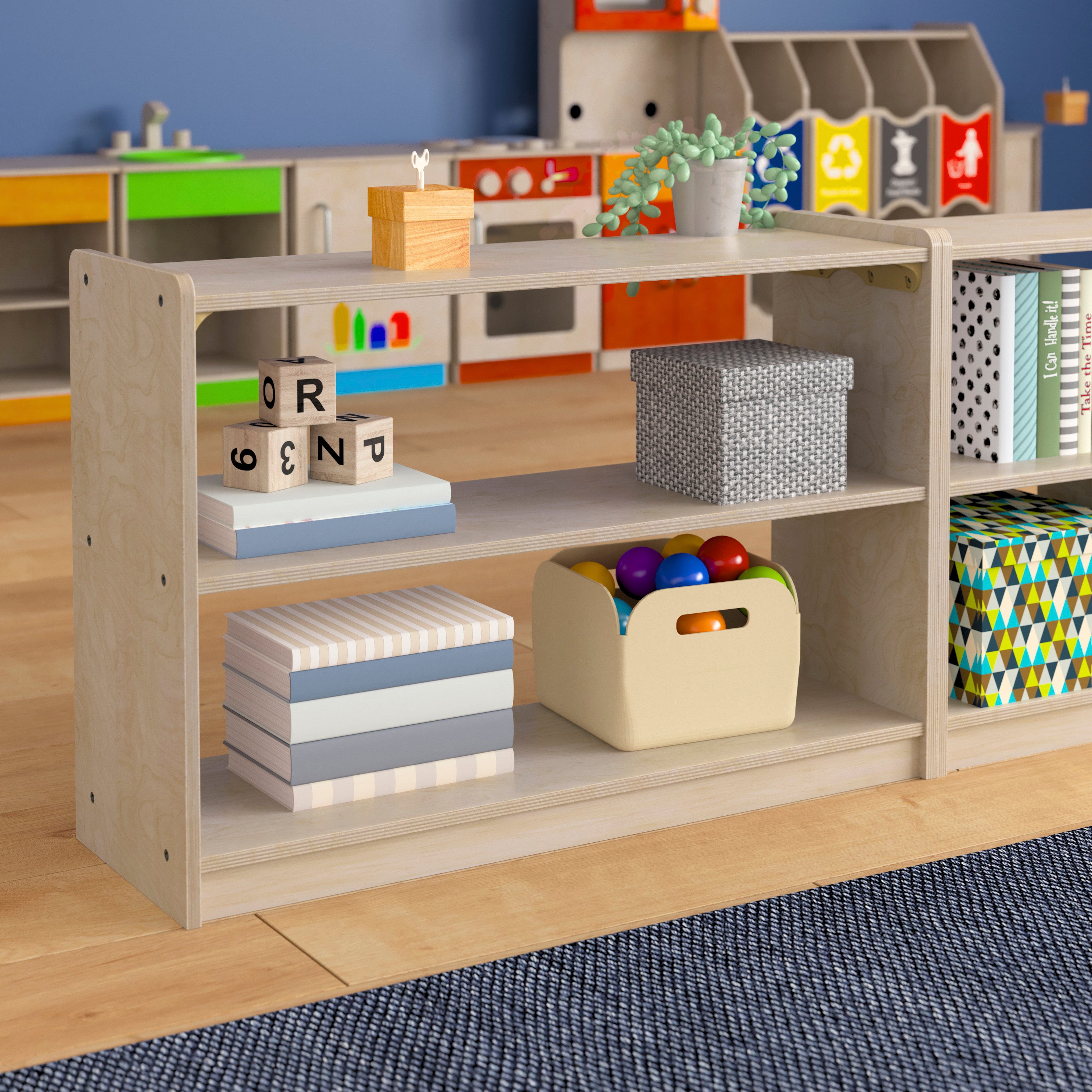 Bright Beginnings Commercial Grade Extra Wide Wooden Classroom Open Storage Unit, Safe, Kid Friendly Design-en Classroom Storage-Flash Furniture-Wall2Wall Furnishings