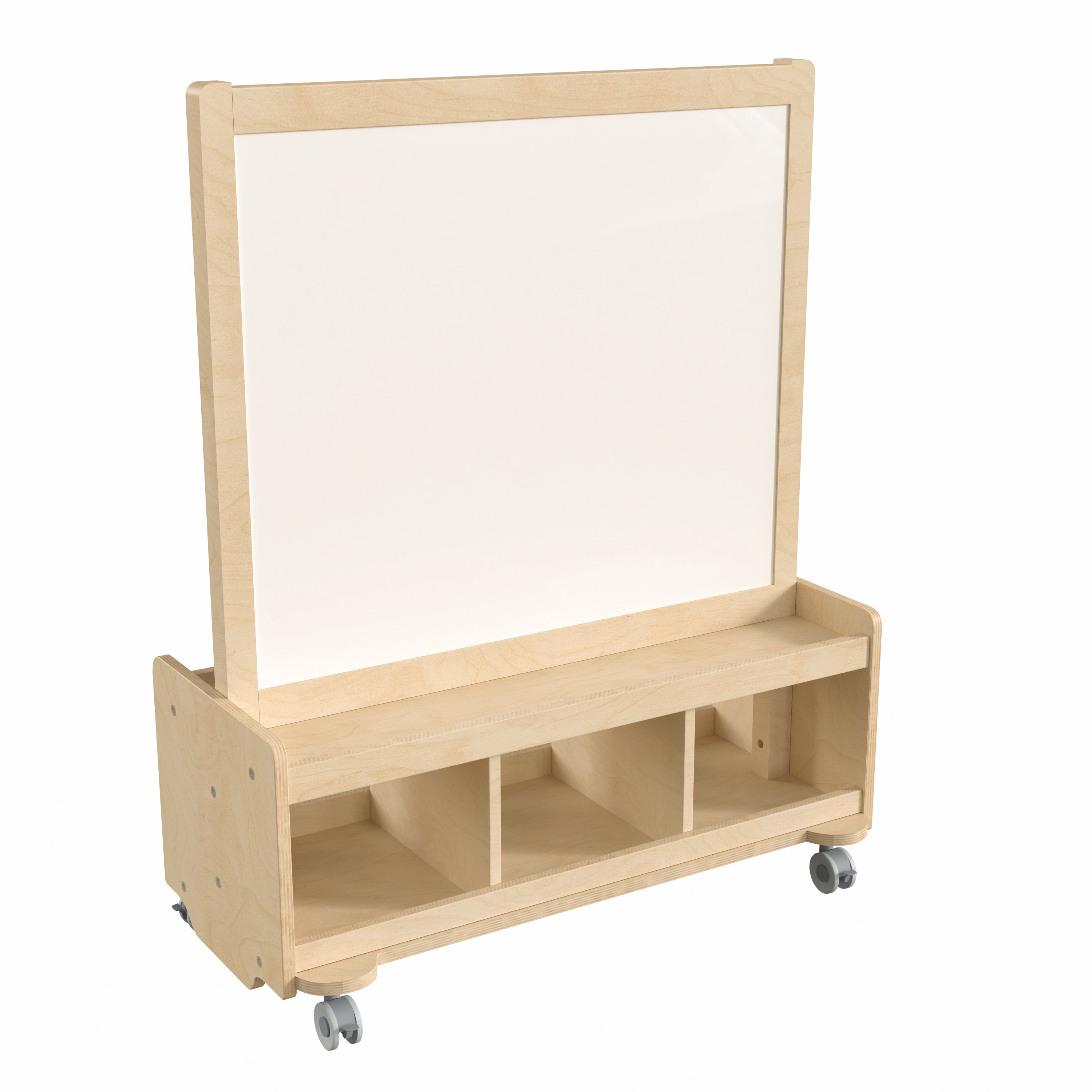 Bright Beginnings Commercial Wooden Mobile Dual Sided 2 Person Art Station with Locking Caster Wheels and Bottom Cubby Storage-Art Furniture-Flash Furniture-Wall2Wall Furnishings