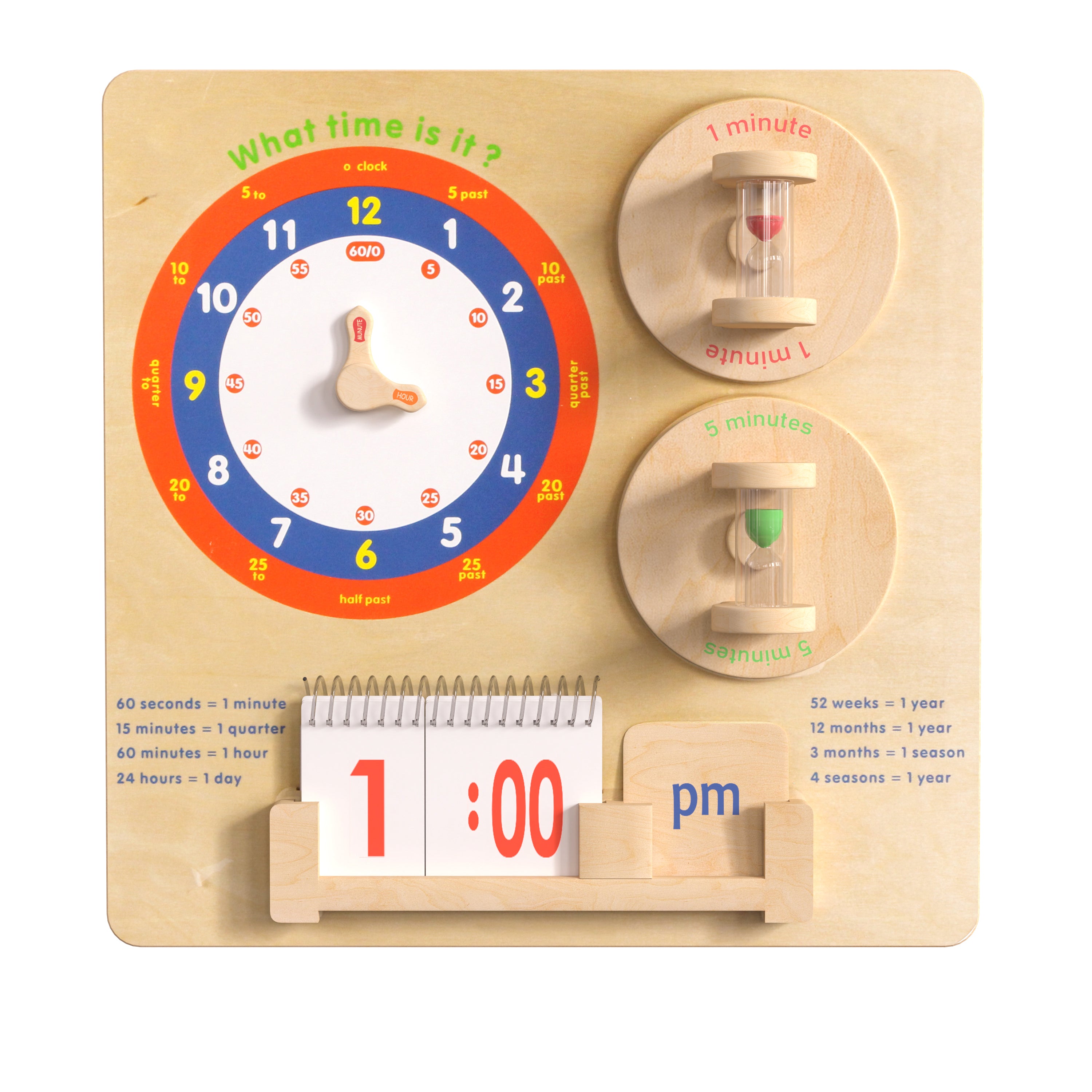 Bright Beginnings Commercial Grade Wooden Telling Time STEAM Wall Accessory Board-STEM Wall Accessories-Flash Furniture-Wall2Wall Furnishings