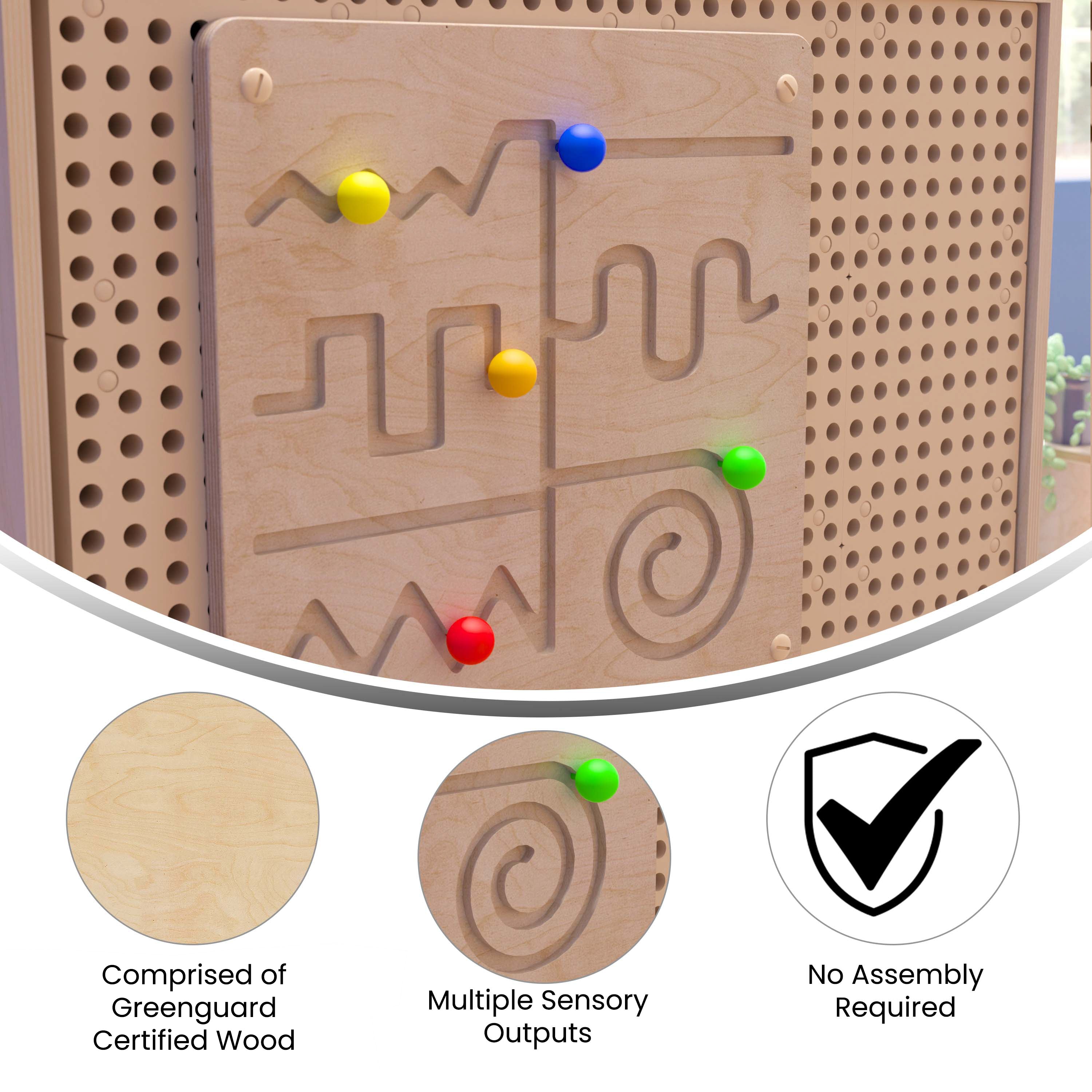 Bright Beginnings Commercial Grade Wooden Maze Motor Skills STEAM Wall Accessory Board-STEM Wall Accessories-Flash Furniture-Wall2Wall Furnishings