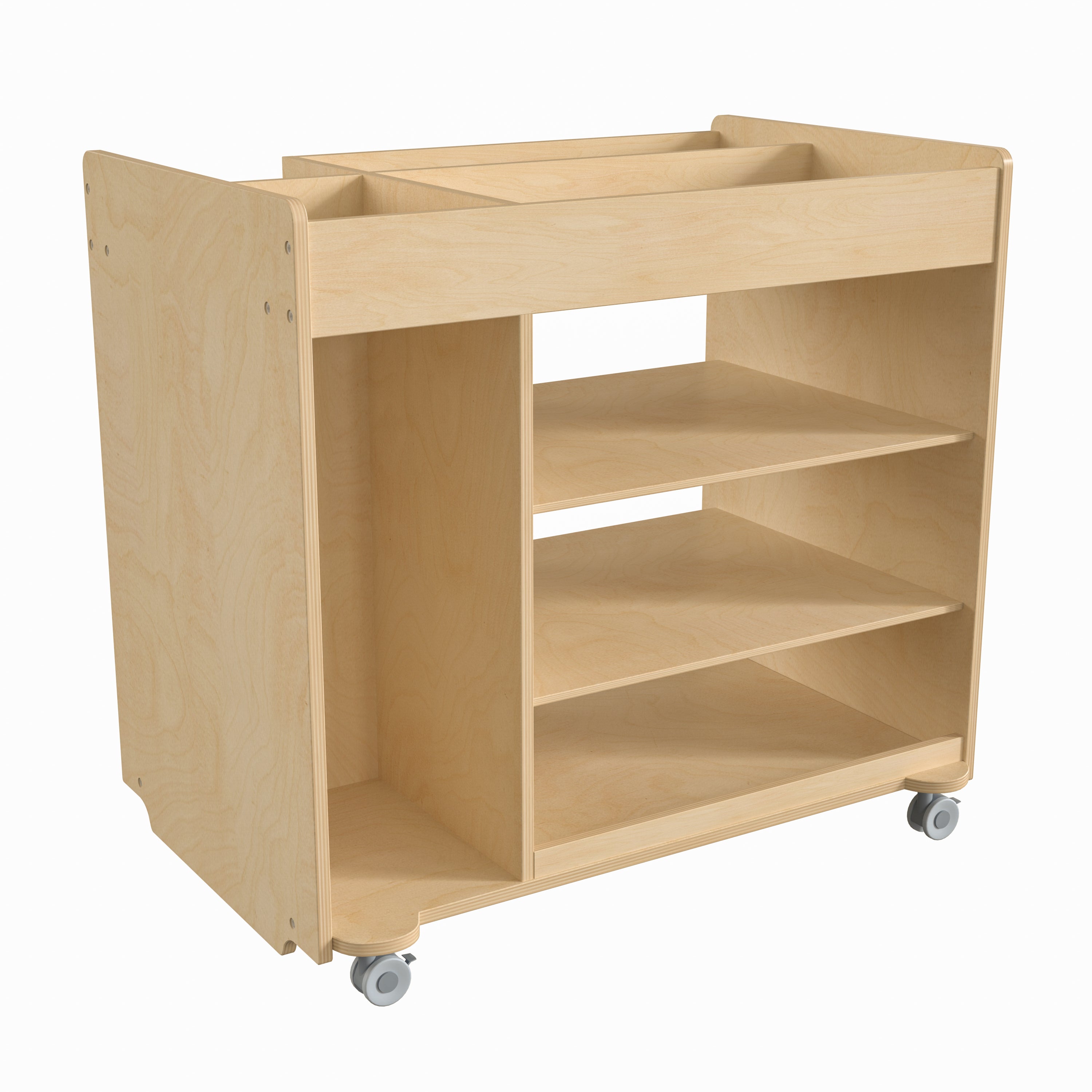 Bright Beginnings Commercial Wooden Mobile Storage Cart with Space Saving Vertical and Horizontal Storage Compartments, Locking Caster Wheels-en Classroom Storage Carts-Flash Furniture-Wall2Wall Furnishings