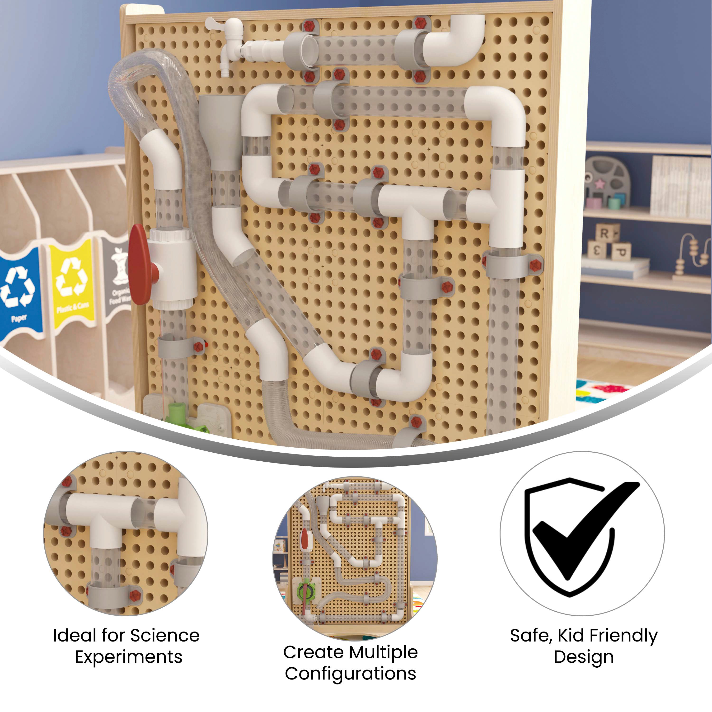 Bright Beginnings Commercial Grade 80 Piece Pipe Builder Set for Modular STEAM Wall Systems-STEM Wall Accessories-Flash Furniture-Wall2Wall Furnishings