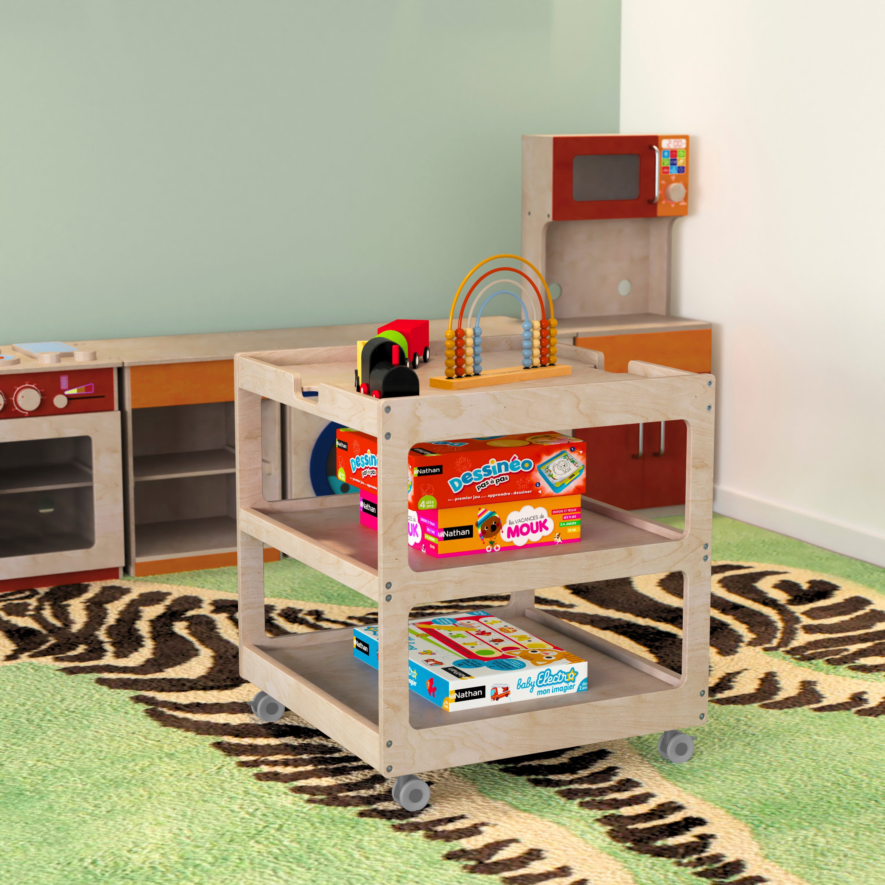 Bright Beginnings Commercial Grade Square Space Saving Wooden Mobile Classroom Storage Cart, Locking Caster Wheels, Kid Friendly Design-en Classroom Storage Carts-Flash Furniture-Wall2Wall Furnishings