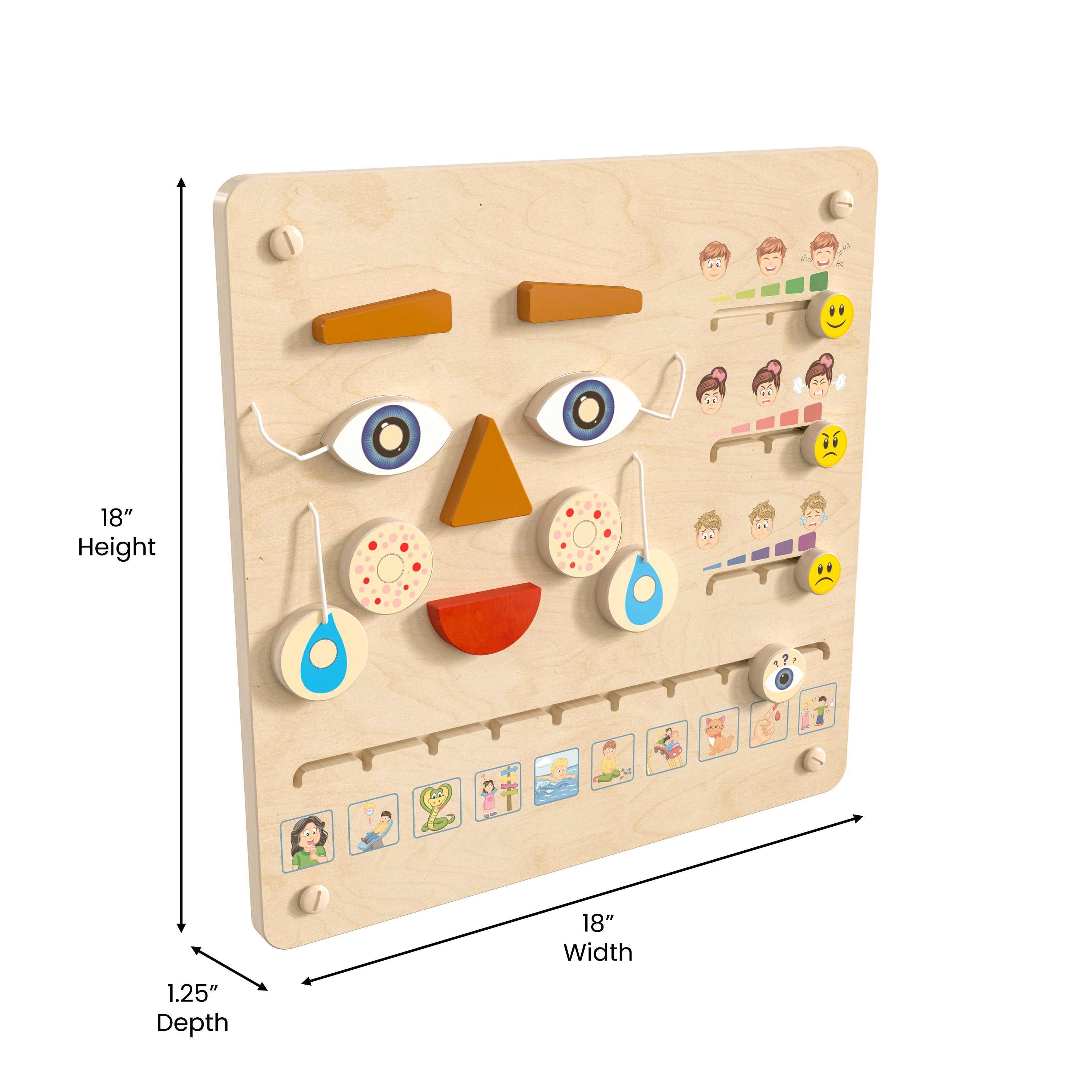 Bright Beginnings Commercial Grade STEAM Wall Activity Board with Natural Finish and Multicolor Accents, Feelings and Moods-STEM Wall Accessories-Flash Furniture-Wall2Wall Furnishings
