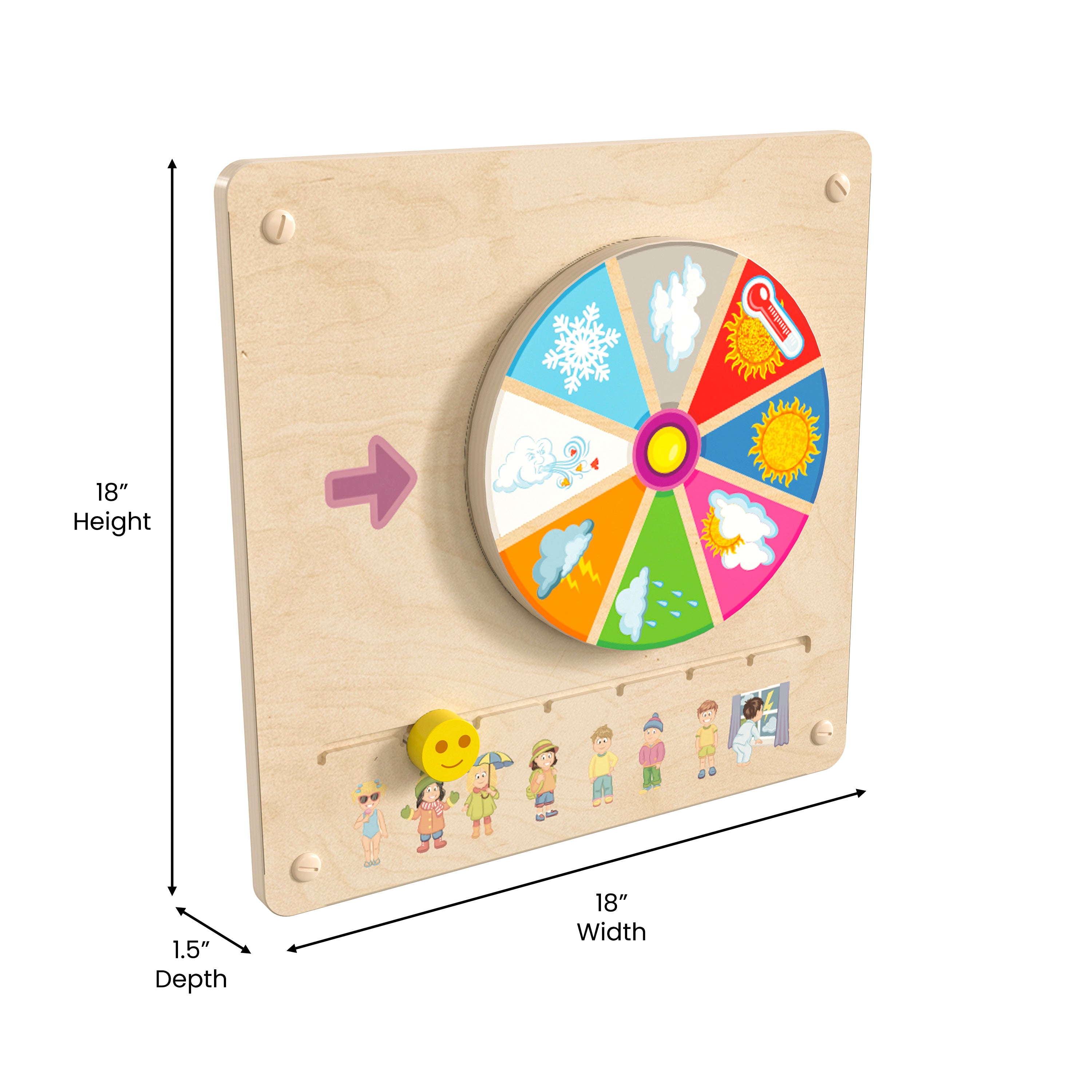 Bright Beginnings Commercial Grade STEAM Wall Activity Board with Natural Finish and Multicolor Accents, Weather-STEM Wall Accessories-Flash Furniture-Wall2Wall Furnishings