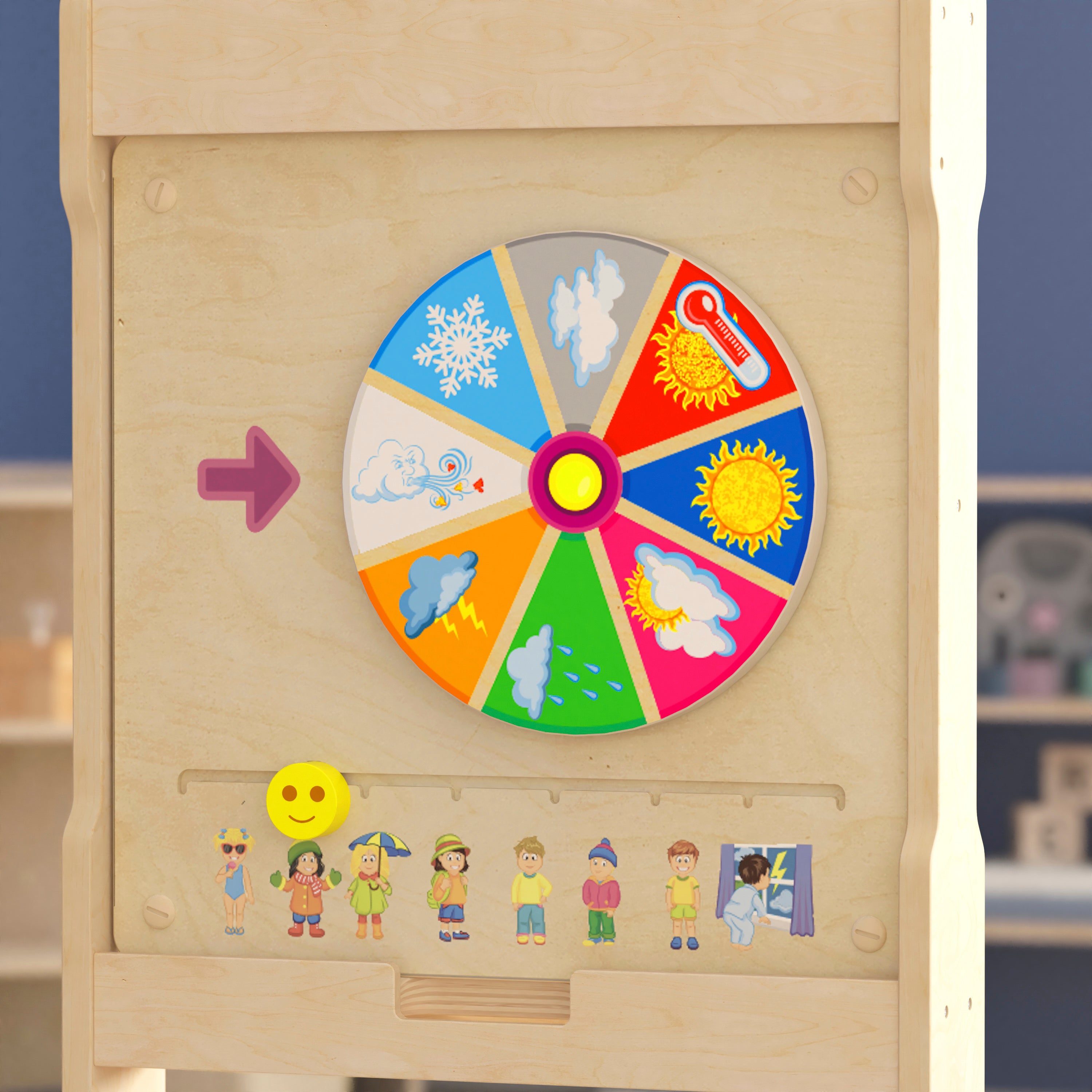 Bright Beginnings Commercial Grade STEAM Wall Activity Board with Natural Finish and Multicolor Accents, Weather-STEM Wall Accessories-Flash Furniture-Wall2Wall Furnishings