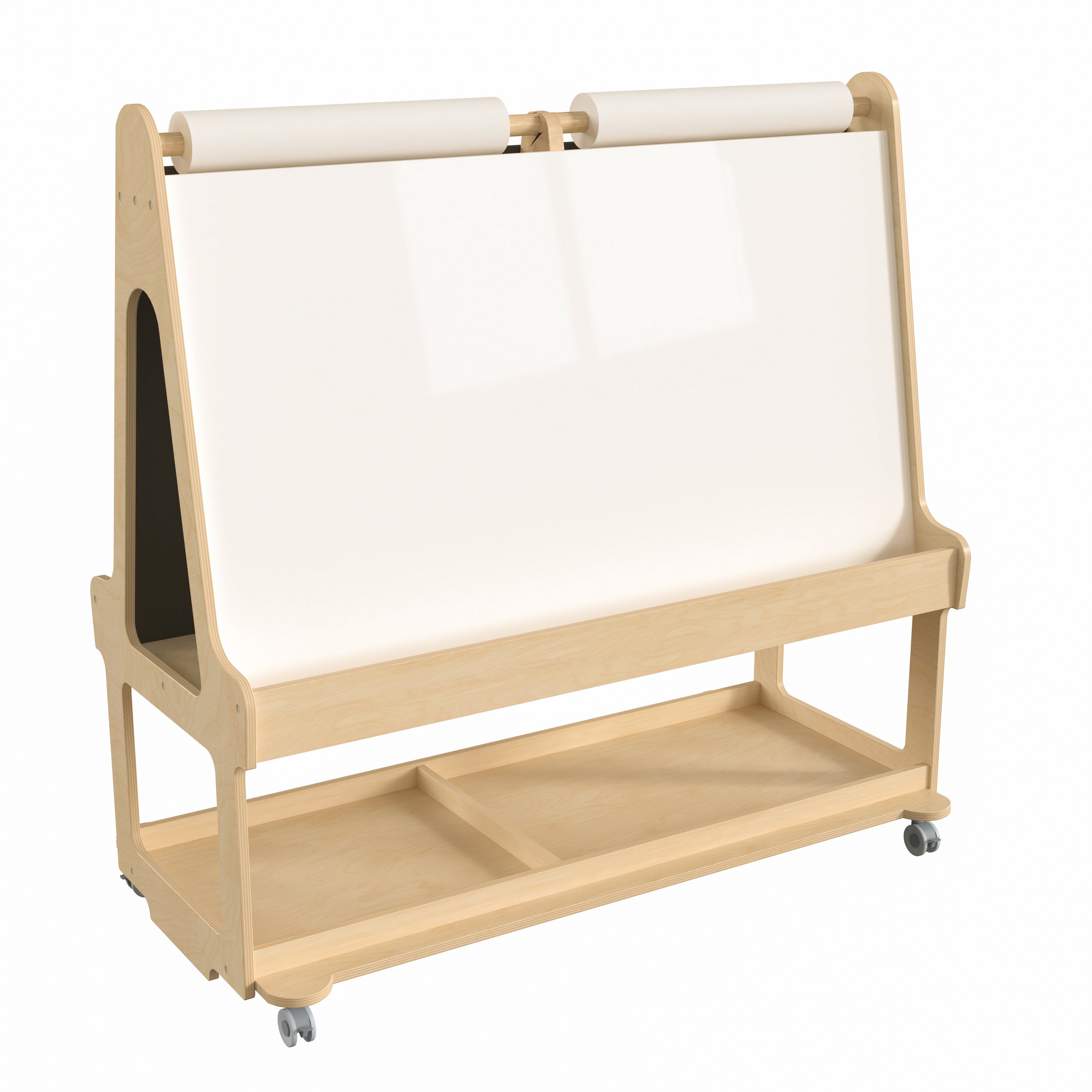 Bright Beginnings Commercial Wooden Mobile Dual Sided 4 Person Art Station with Locking Caster Wheels and Bottom Shelf Storage-Art Furniture-Flash Furniture-Wall2Wall Furnishings