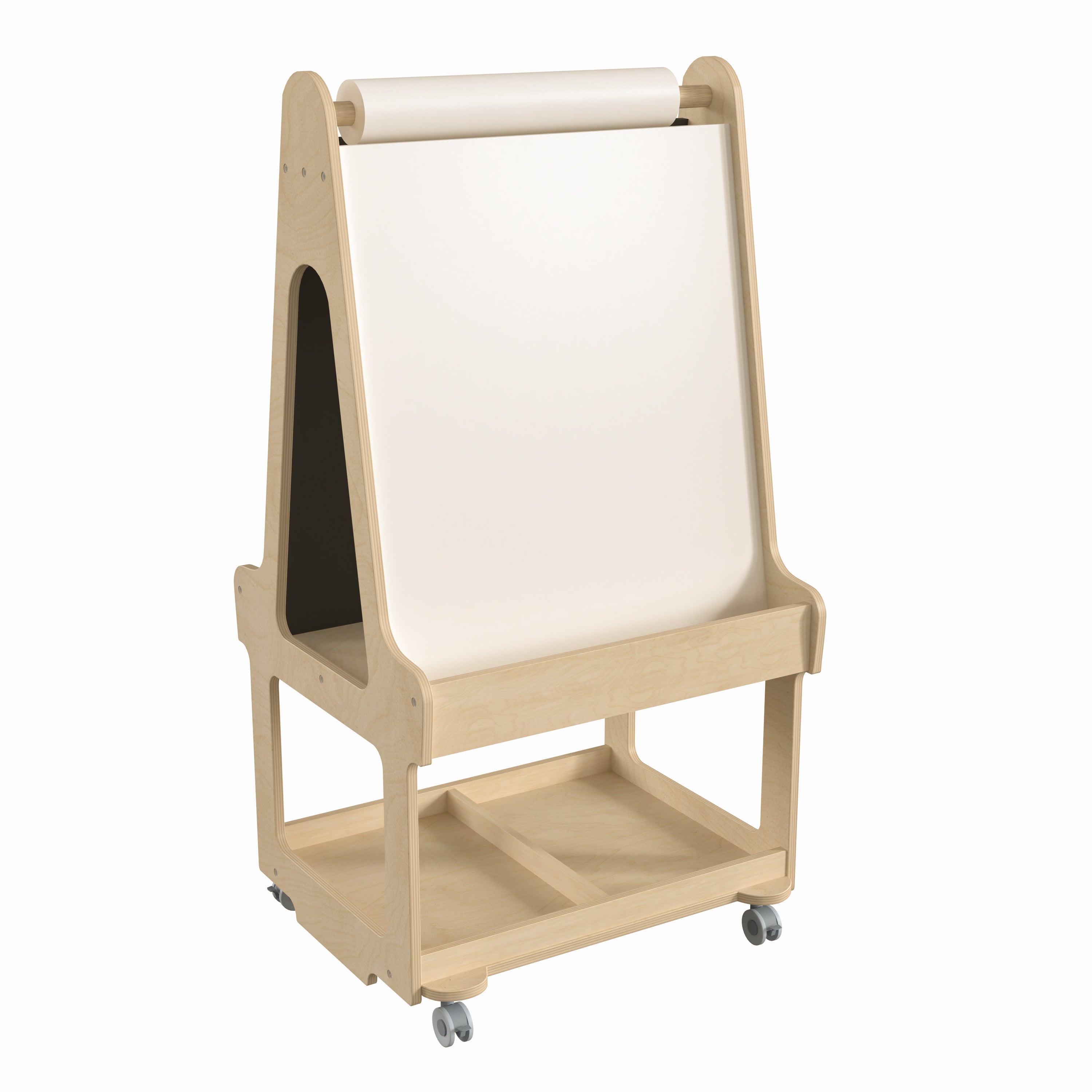 Bright Beginnings Commercial Wooden Mobile Dual Sided 2 Person Art Station with Locking Caster Wheels and Bottom Shelf Storage-Art Furniture-Flash Furniture-Wall2Wall Furnishings