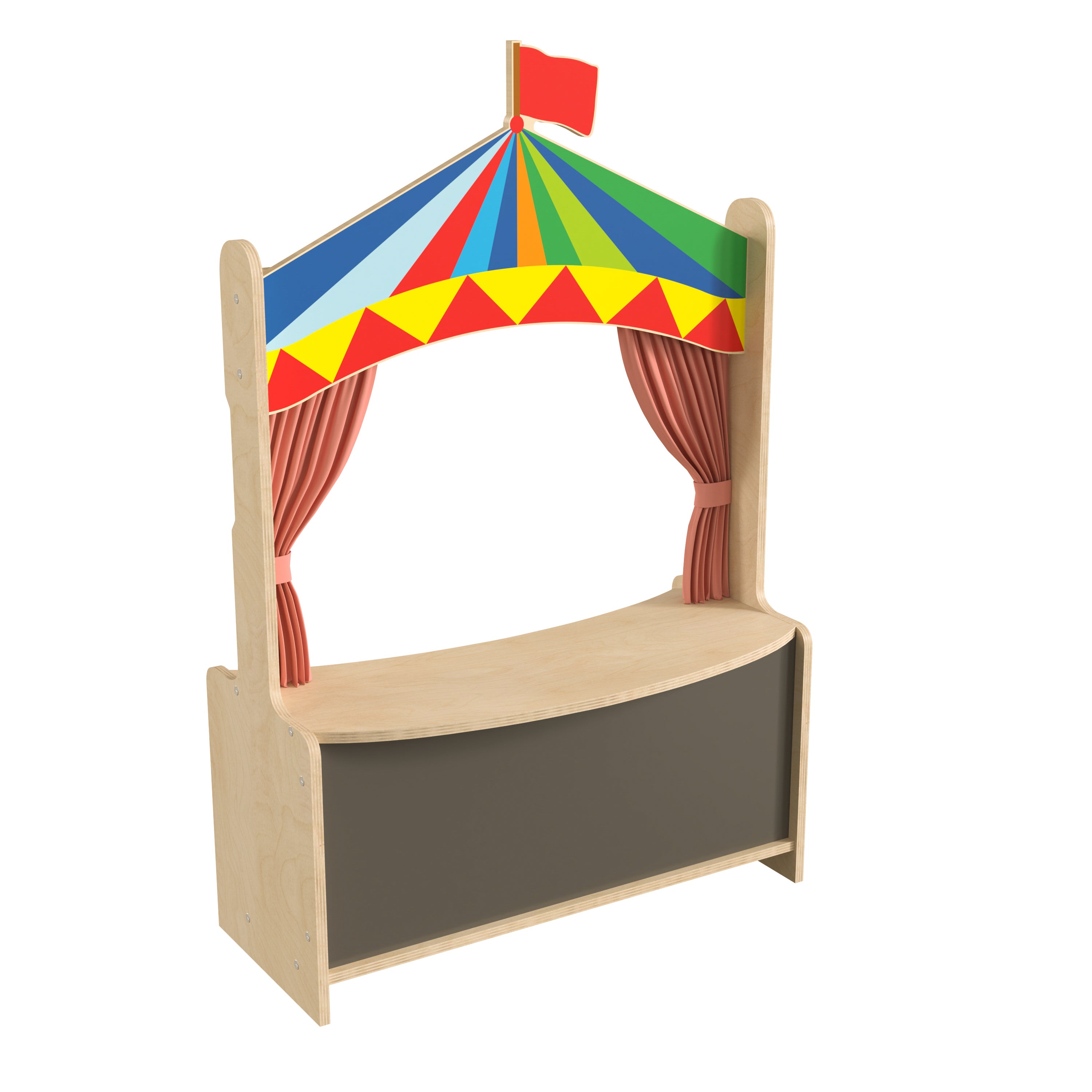 Bright Beginnings Wooden Puppet Theater with Removable Curtains and Bottom Magnetic Chalkboard-Dramatic Play-Flash Furniture-Wall2Wall Furnishings