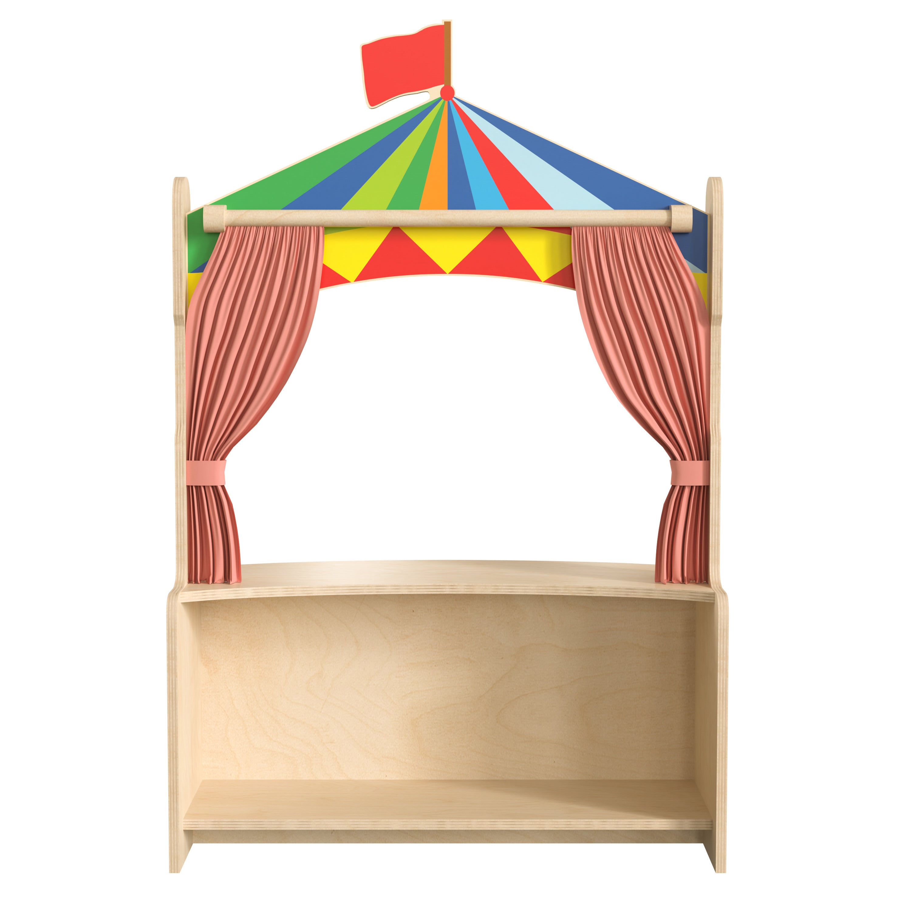 Bright Beginnings Wooden Puppet Theater with Removable Curtains and Bottom Magnetic Chalkboard-Dramatic Play-Flash Furniture-Wall2Wall Furnishings