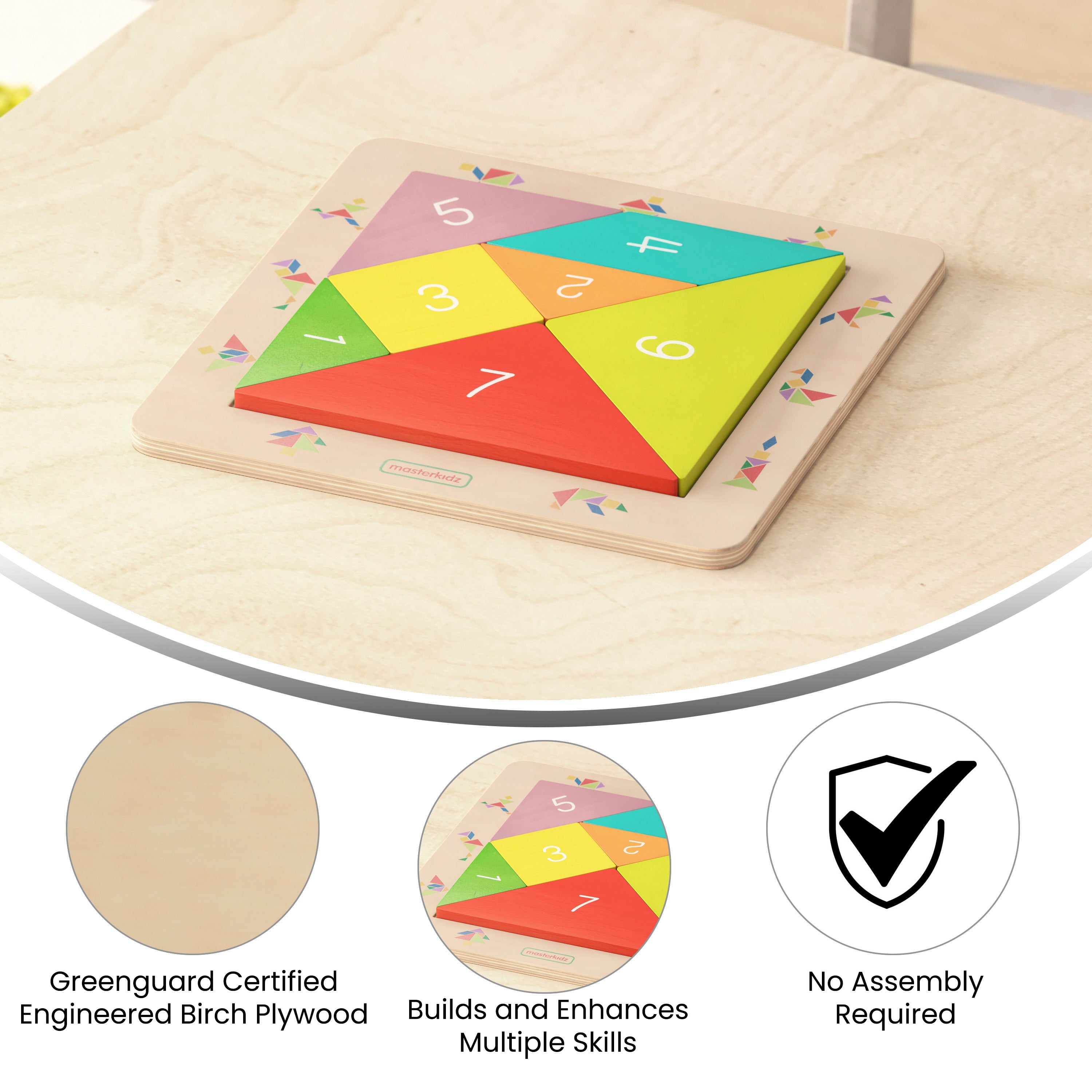 Bright Beginnings Commercial Grade Birch Plywood STEM Tangram Shape Building Learning Board-Learning Puzzles-Flash Furniture-Wall2Wall Furnishings