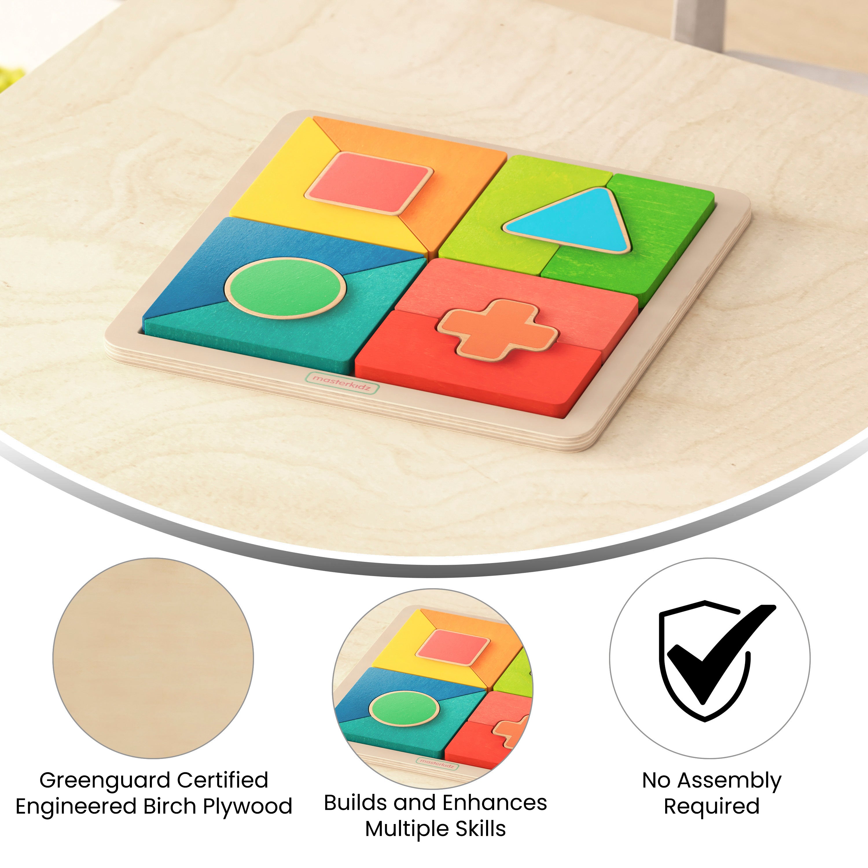 Bright Beginnings Commercial Grade Birch Plywood STEM Geometric Shape Building Puzzle Board-Learning Puzzles-Flash Furniture-Wall2Wall Furnishings