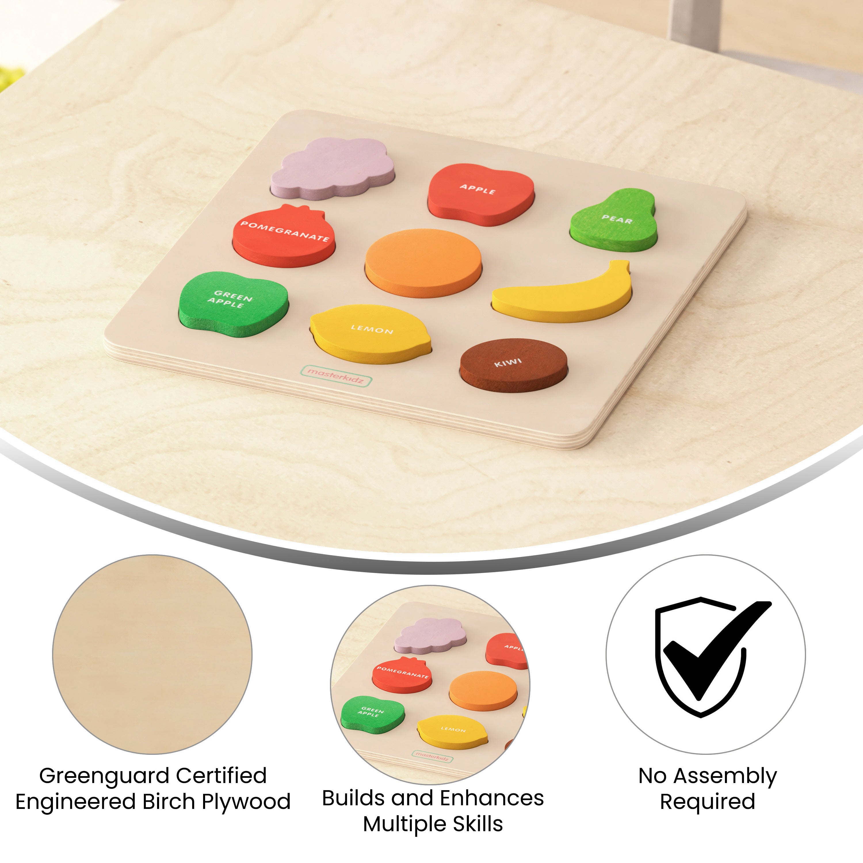Bright Beginnings Commercial Grade Birch Plywood STEM Fruit Shapes Puzzle Board-Learning Puzzles-Flash Furniture-Wall2Wall Furnishings