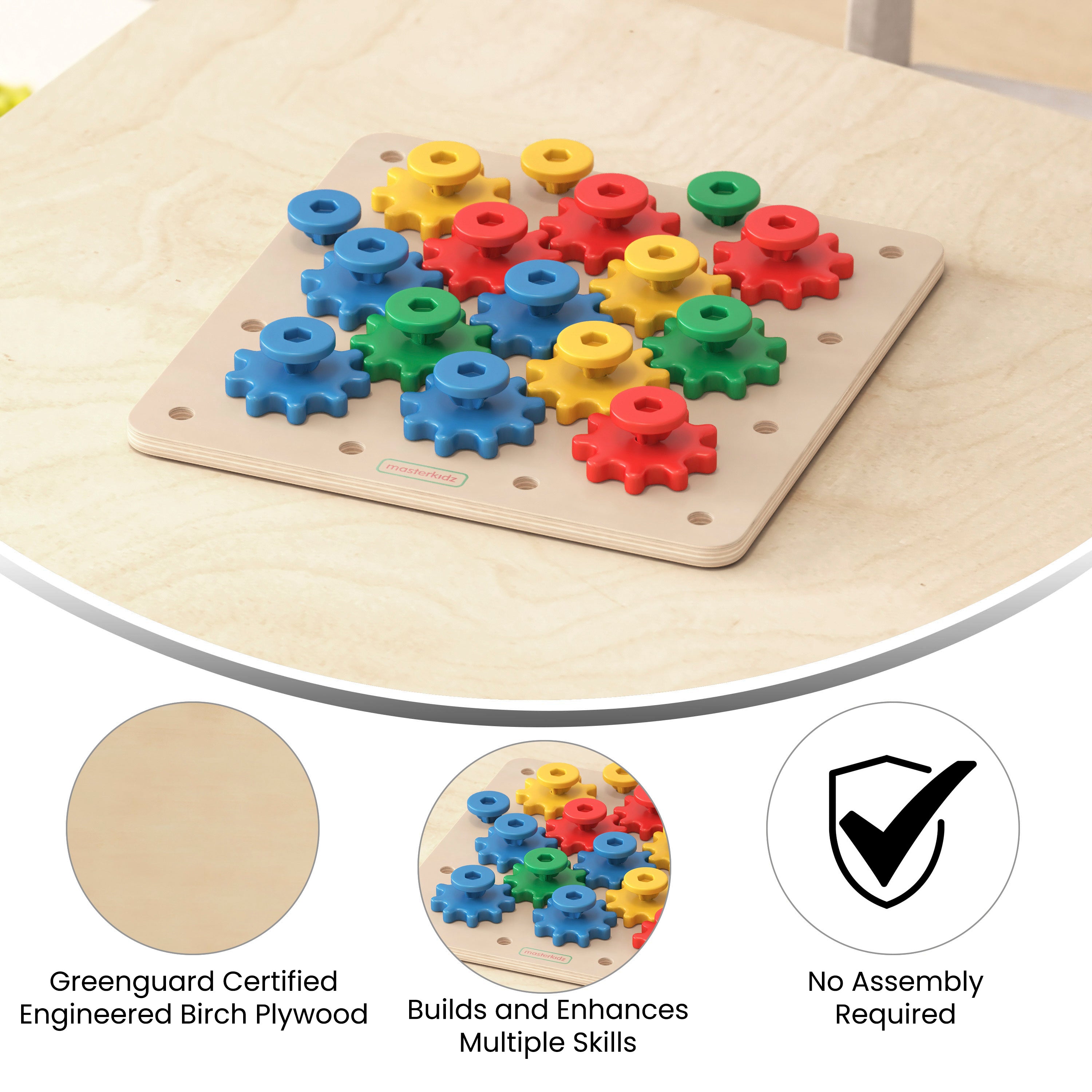 Bright Beginnings Commercial Grade Birch Plywood STEM Gear Building Busy Board-Learning Puzzles-Flash Furniture-Wall2Wall Furnishings