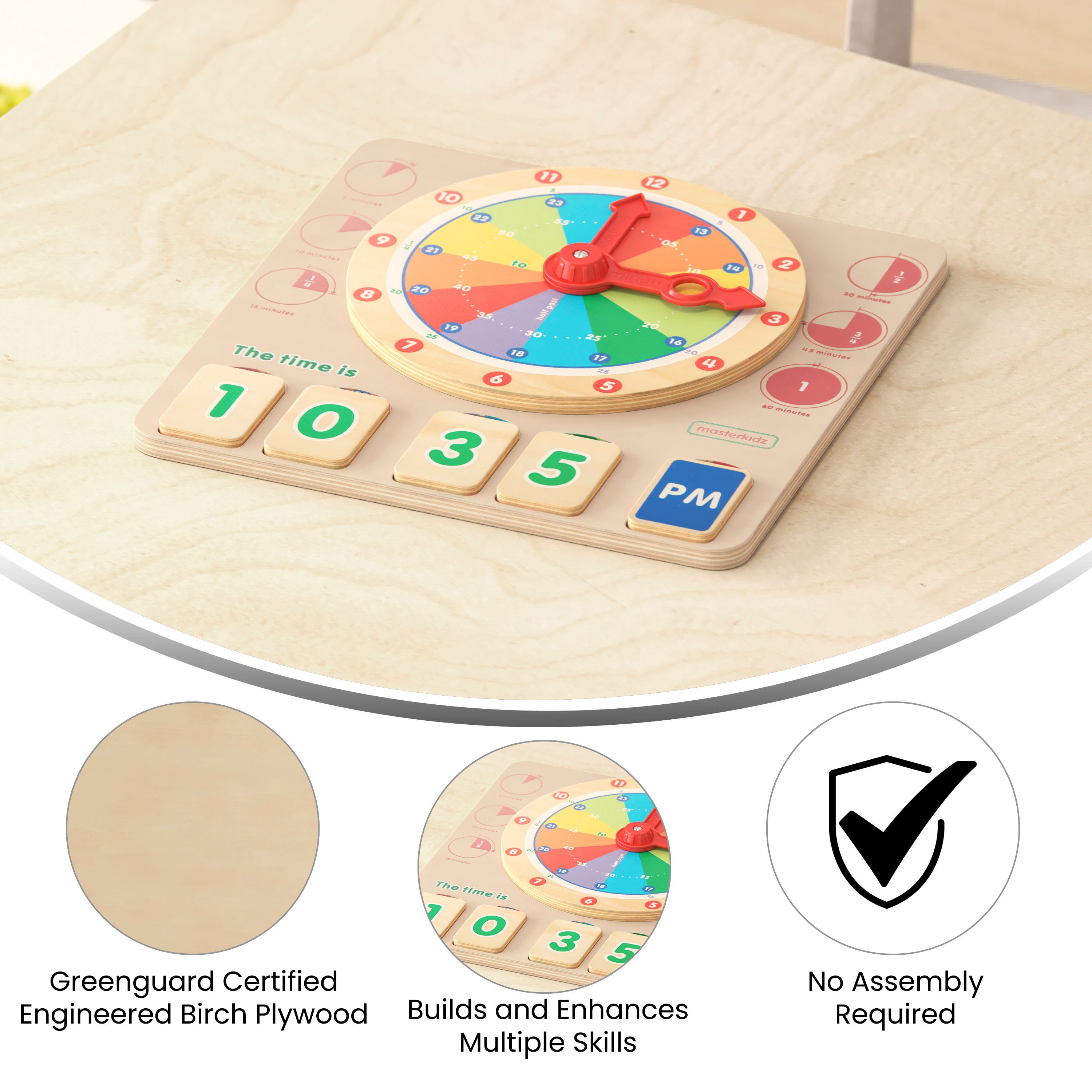 Bright Beginnings Commercial Grade STEM Telling Time Learning Board with Digital and Analog Readings-Learning Puzzles-Flash Furniture-Wall2Wall Furnishings