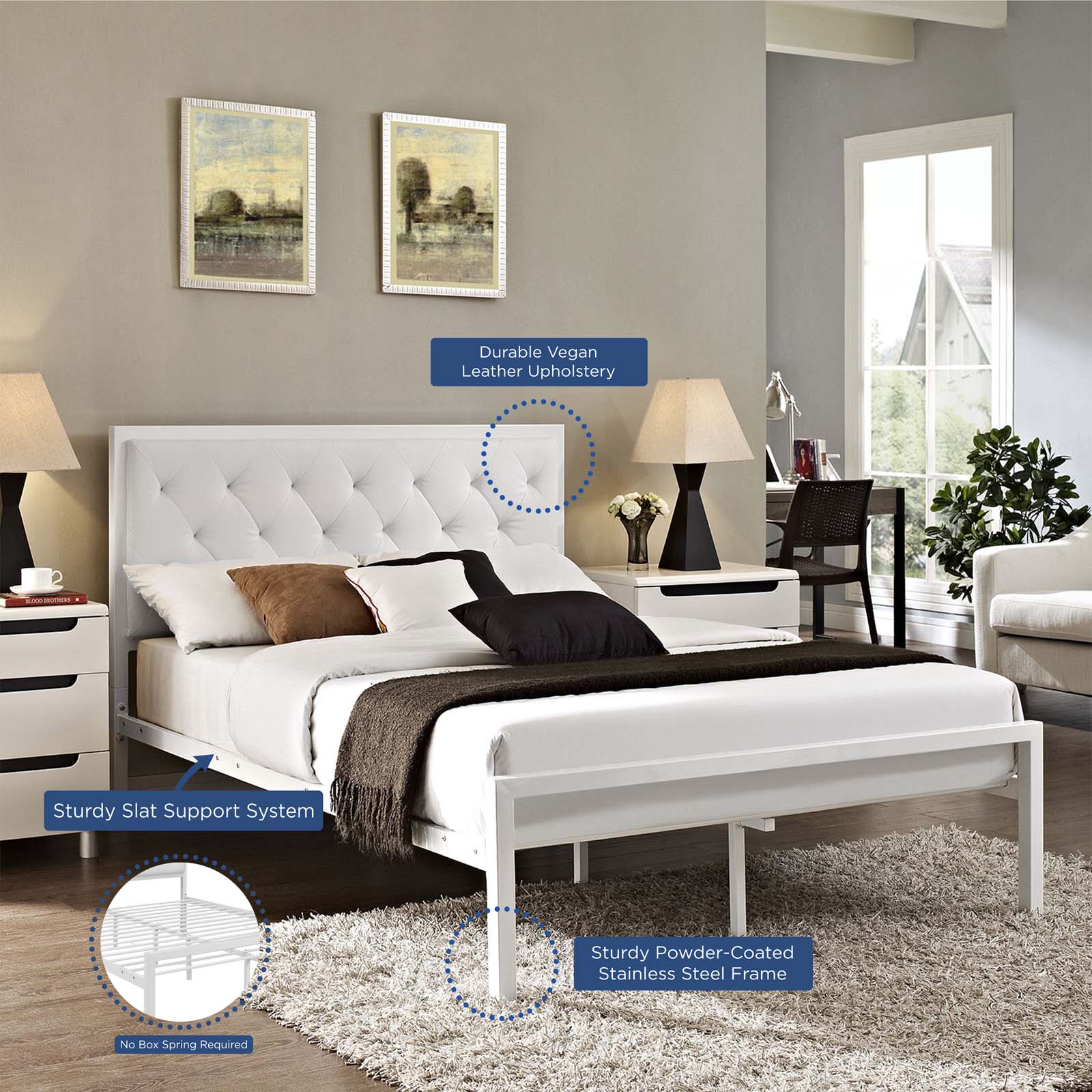 Mia Vinyl Bed-Bed-Modway-Wall2Wall Furnishings