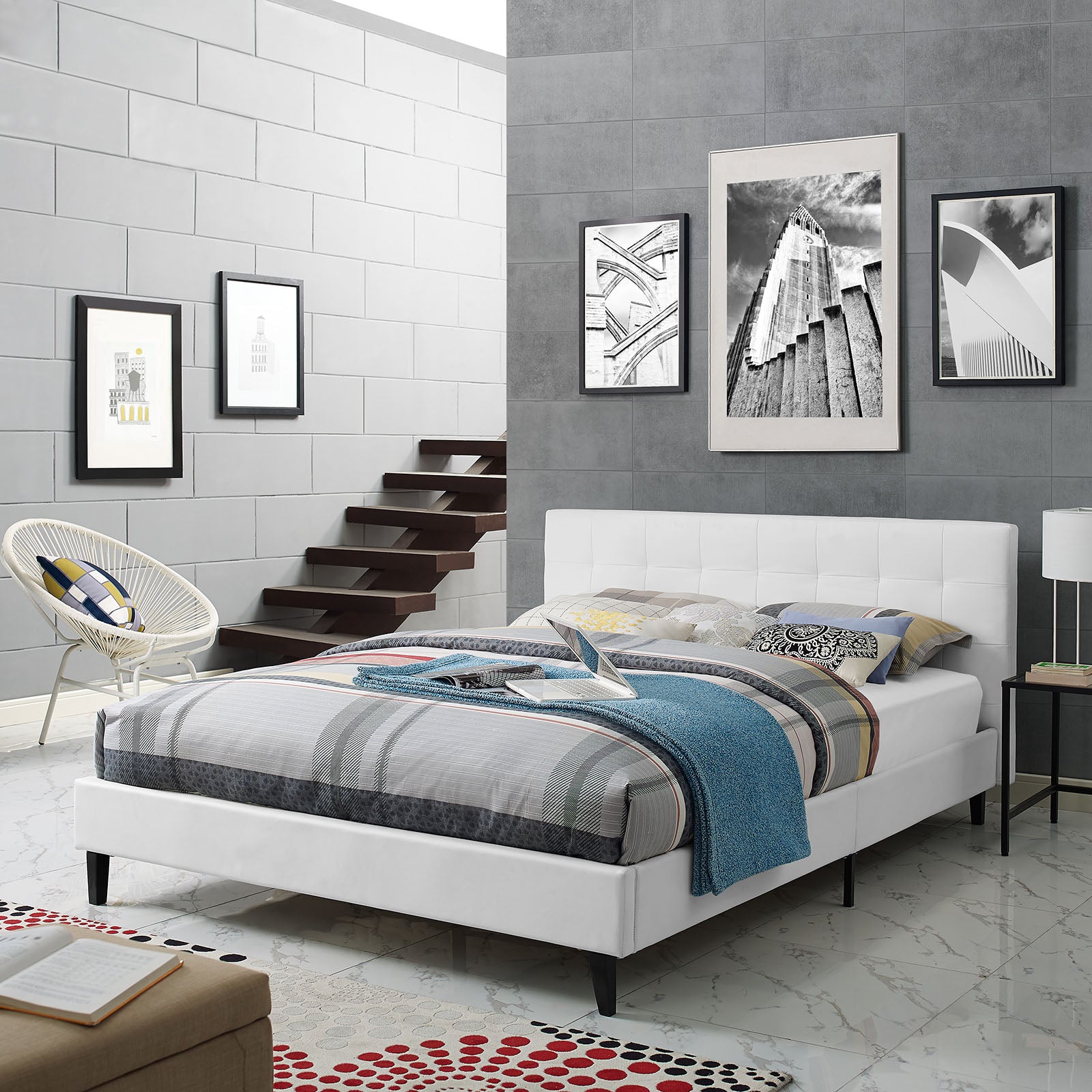 Linnea Vinyl Bed-Bed-Modway-Wall2Wall Furnishings