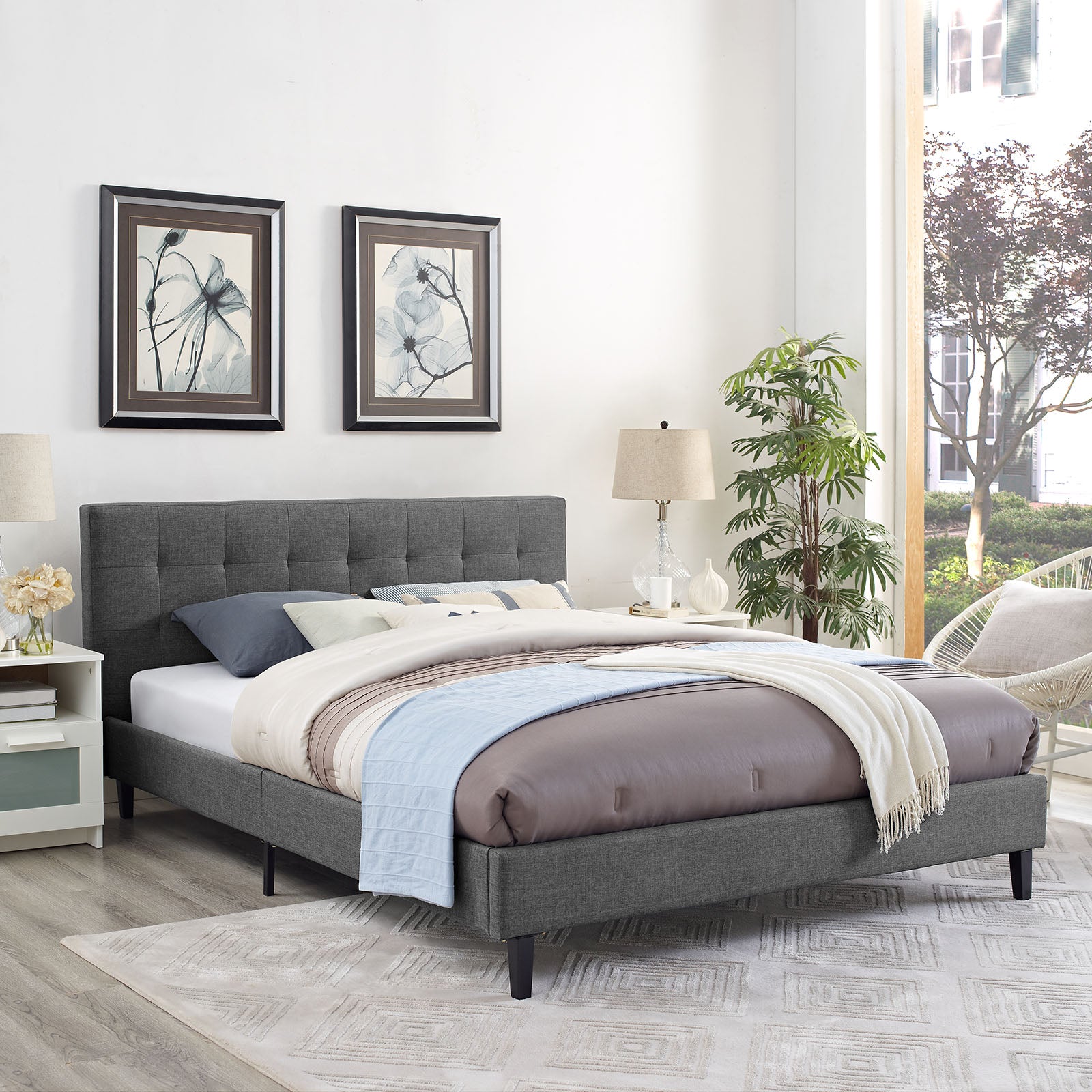 Linnea Fabric Bed-Bed-Modway-Wall2Wall Furnishings