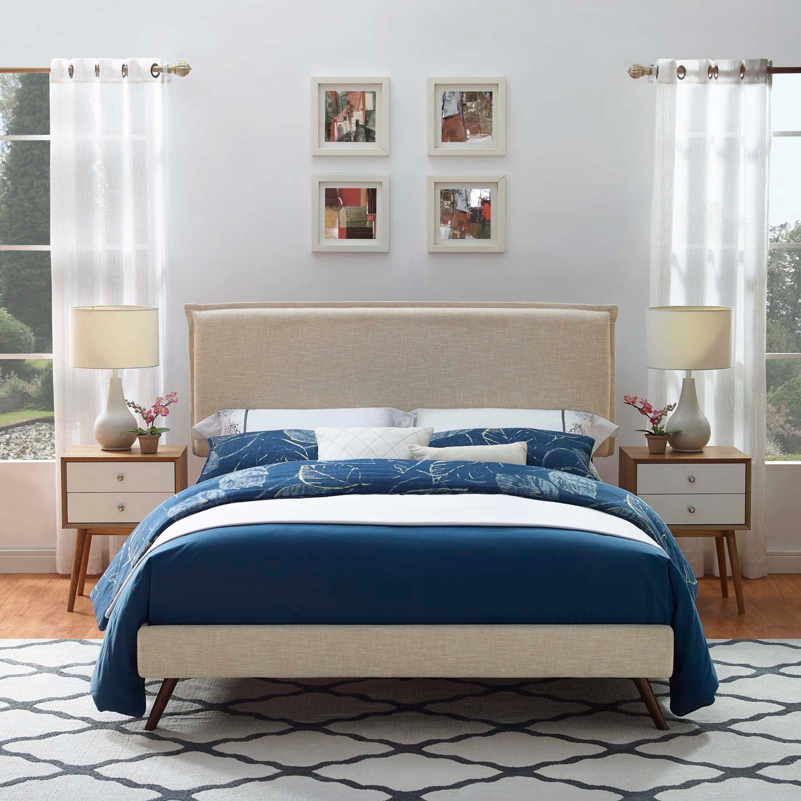 Amaris Fabric Platform Bed with Round Splayed Legs-Bed-Modway-Wall2Wall Furnishings
