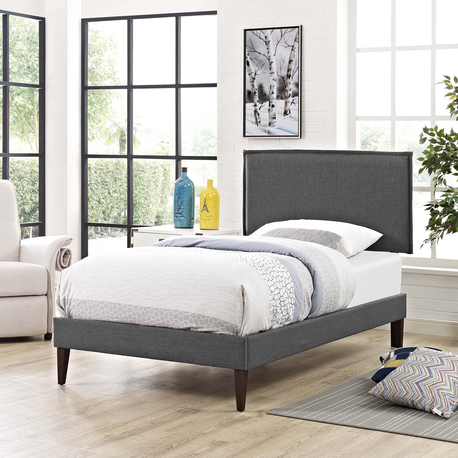 Amaris Fabric Platform Bed with Squared Tapered Legs-Bed-Modway-Wall2Wall Furnishings