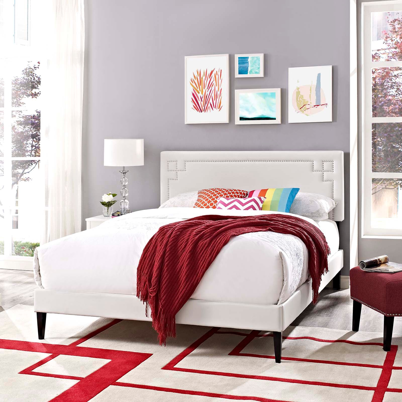 Ruthie Vinyl Platform Bed with Squared Tapered Legs-Bed-Modway-Wall2Wall Furnishings