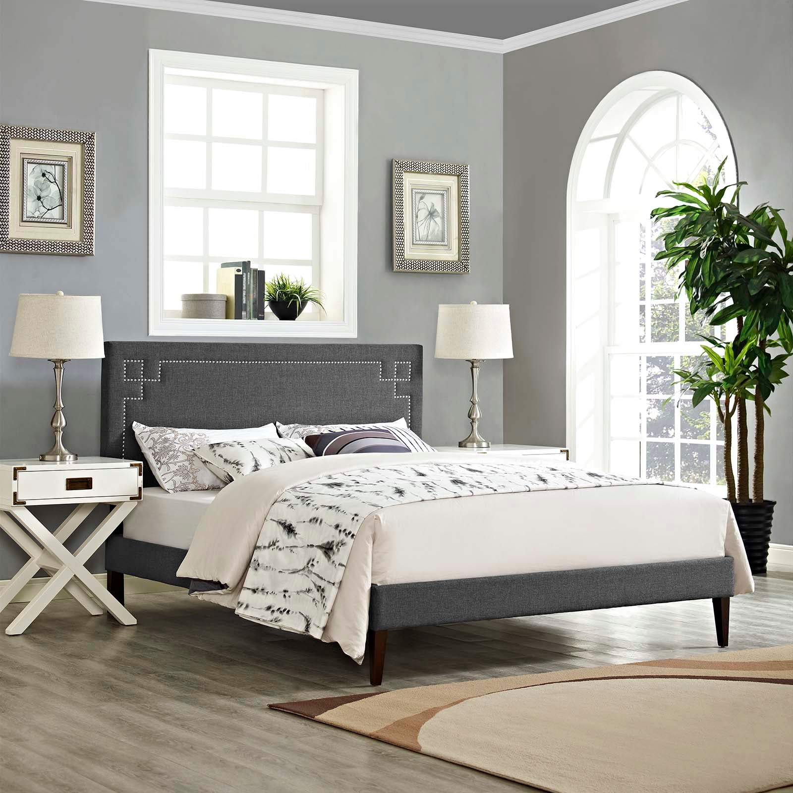 Ruthie Fabric Platform Bed with Squared Tapered Legs-Bed-Modway-Wall2Wall Furnishings