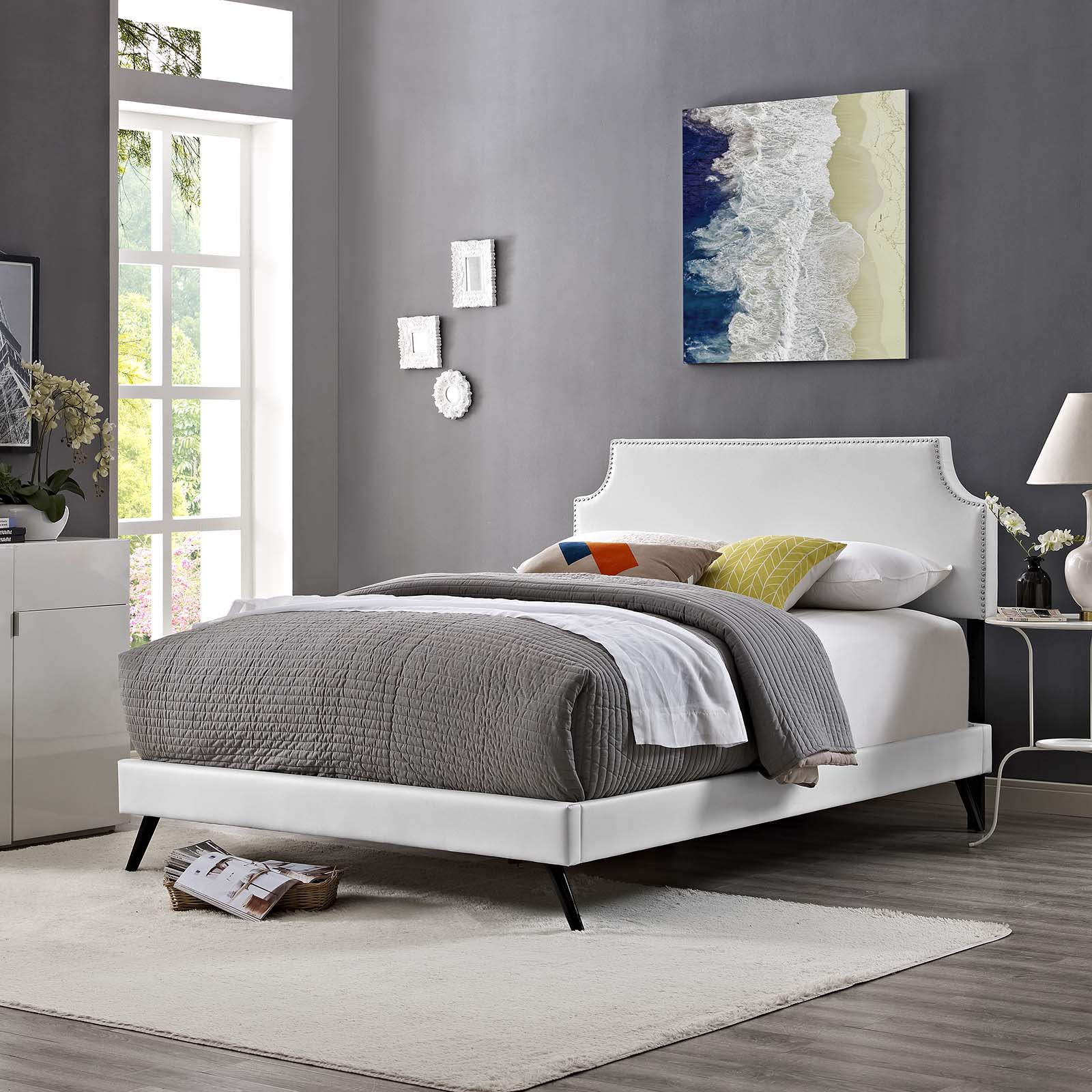 Corene Vinyl Platform Bed with Round Splayed Legs-Bed-Modway-Wall2Wall Furnishings