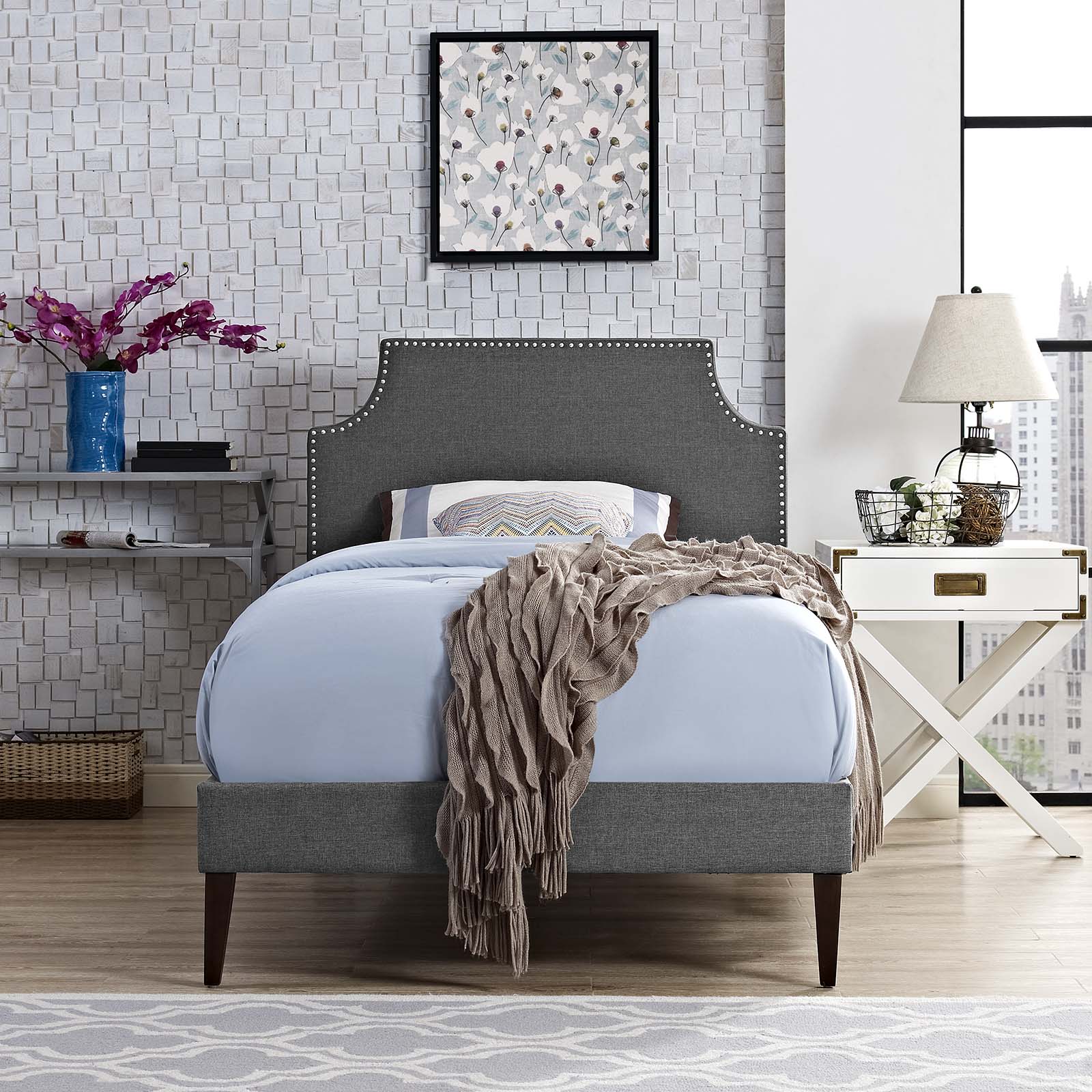Corene Fabric Platform Bed with Squared Tapered Legs-Bed-Modway-Wall2Wall Furnishings