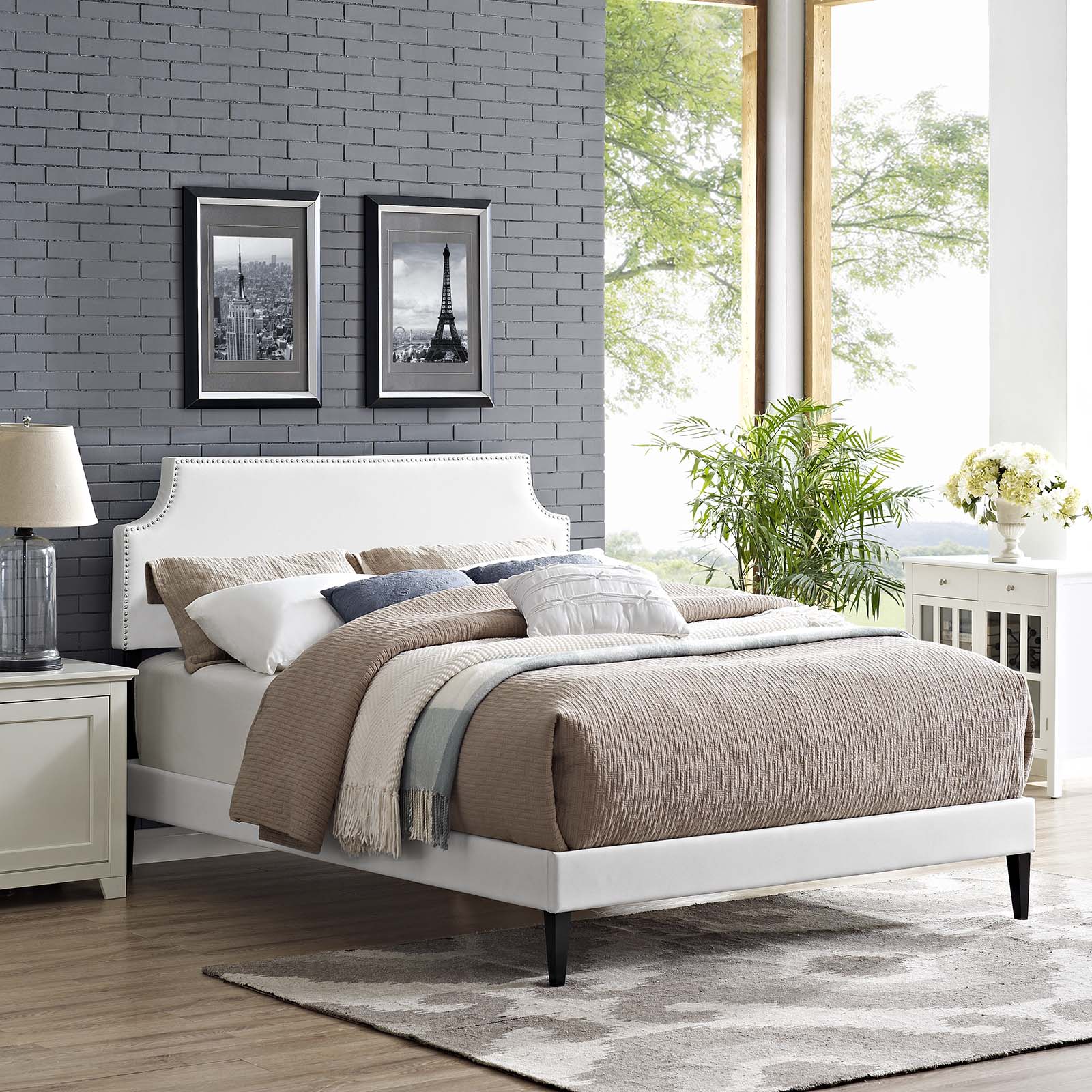 Corene Vinyl Platform Bed with Squared Tapered Legs-Bed-Modway-Wall2Wall Furnishings