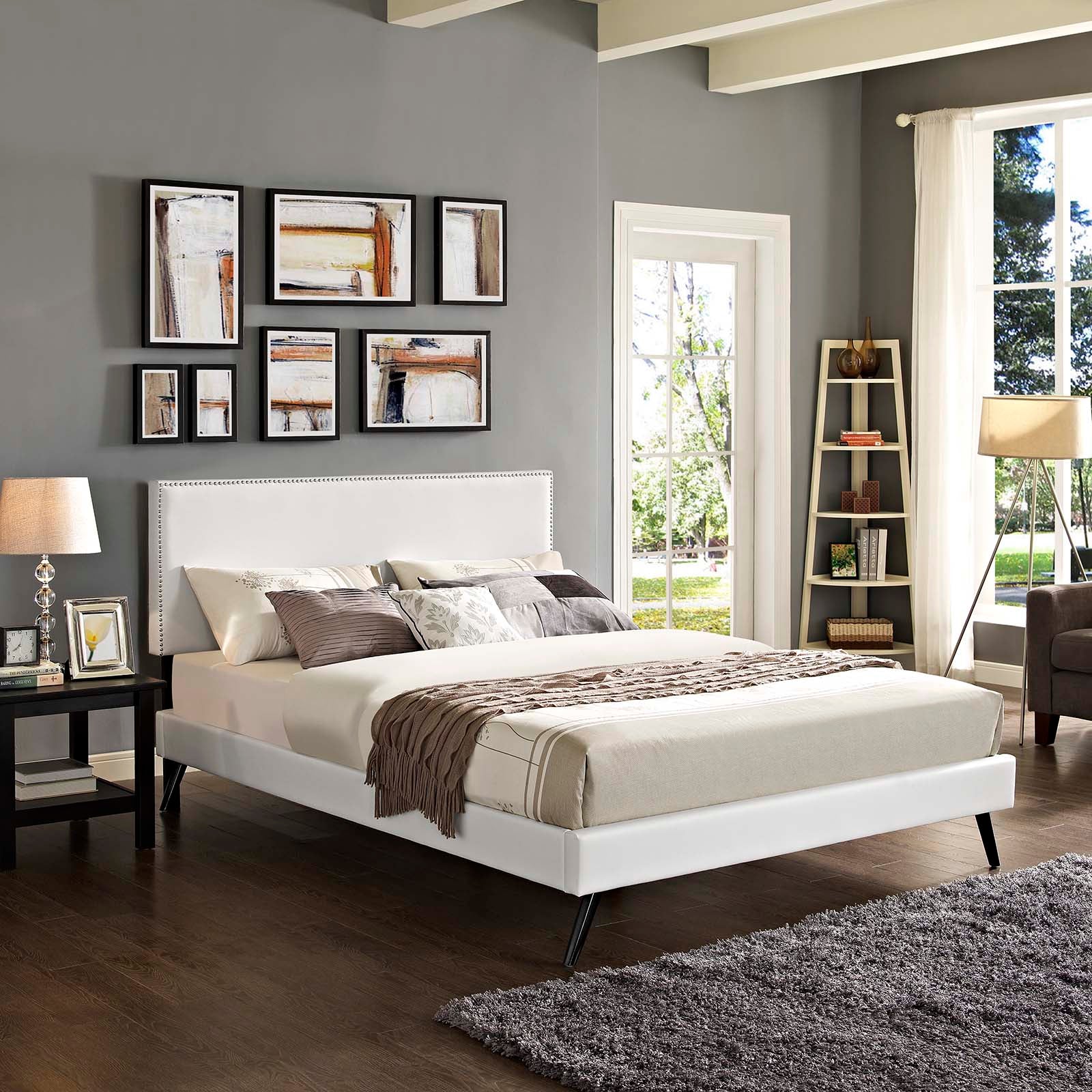 Macie Vinyl Platform Bed with Round Splayed Legs-Bed-Modway-Wall2Wall Furnishings
