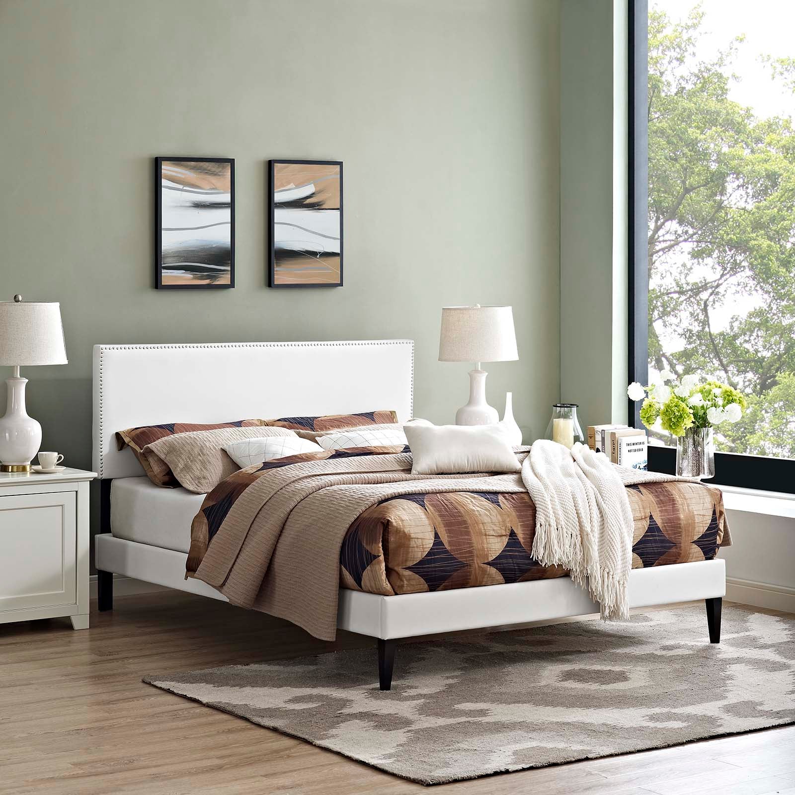 Macie Vinyl Platform Bed with Squared Tapered Legs-Bed-Modway-Wall2Wall Furnishings
