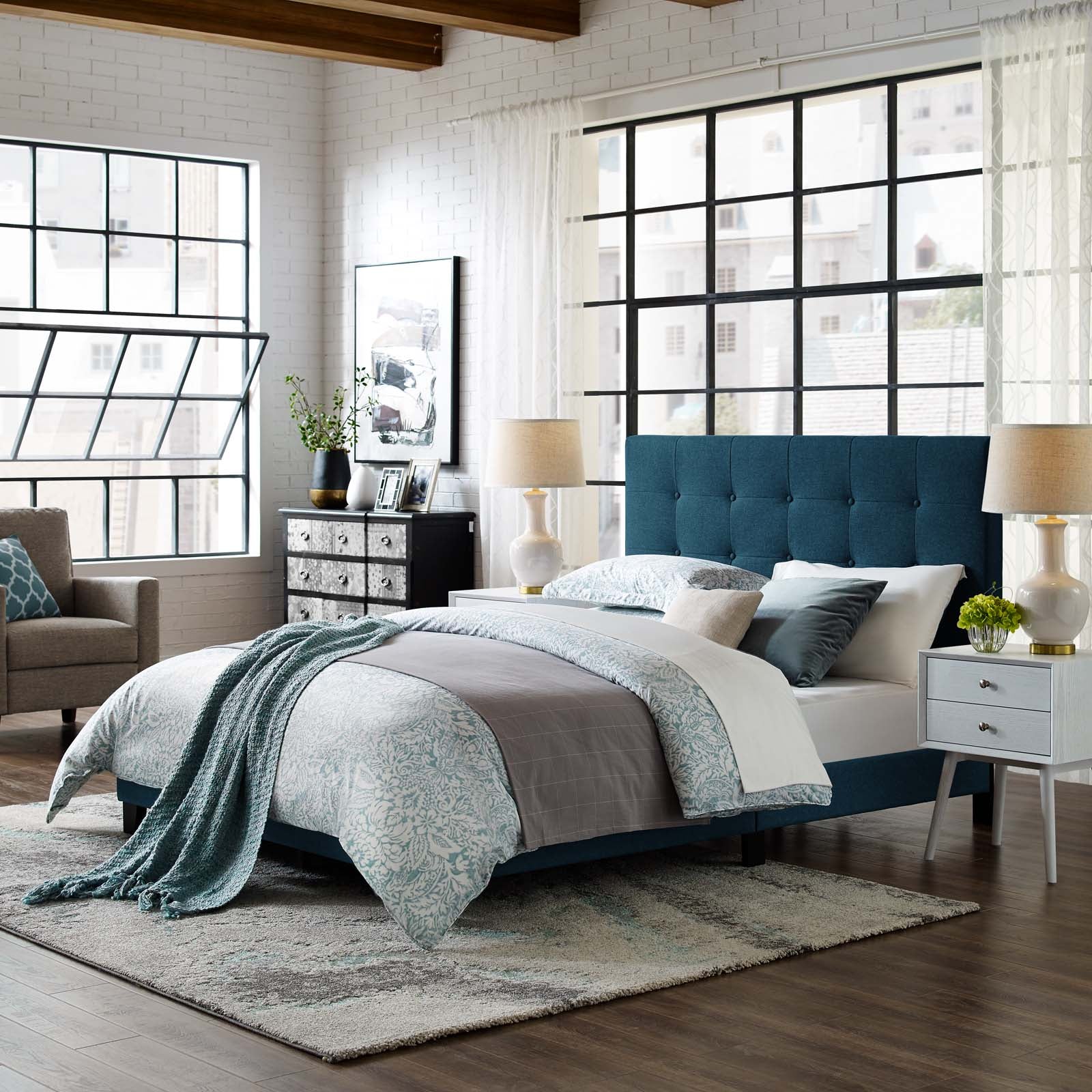 Melanie Tufted Button Upholstered Fabric Platform Bed-Bed-Modway-Wall2Wall Furnishings