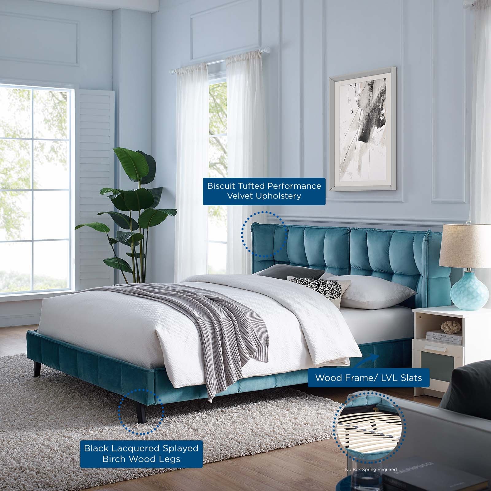 Makenna Upholstered Velvet Platform Bed-Bed-Modway-Wall2Wall Furnishings