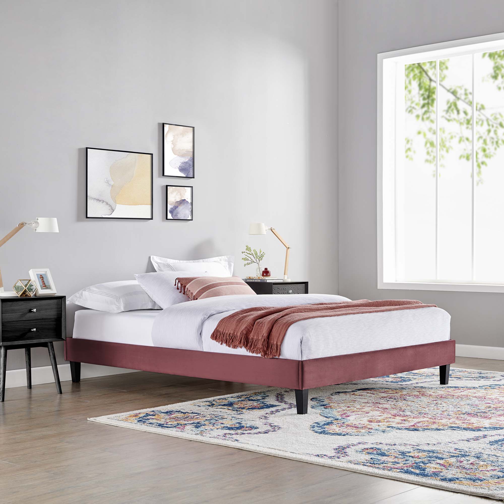 Reign Performance Velvet Platform Bed Frame